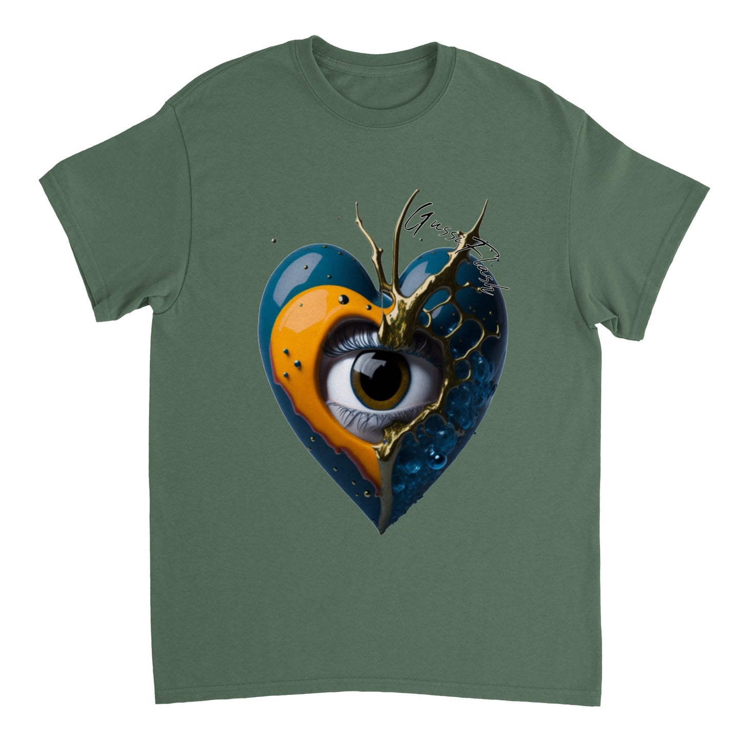 Schweres Unisex T-Shirt mit Rundhalsausschnitt und Gussiflash Logo