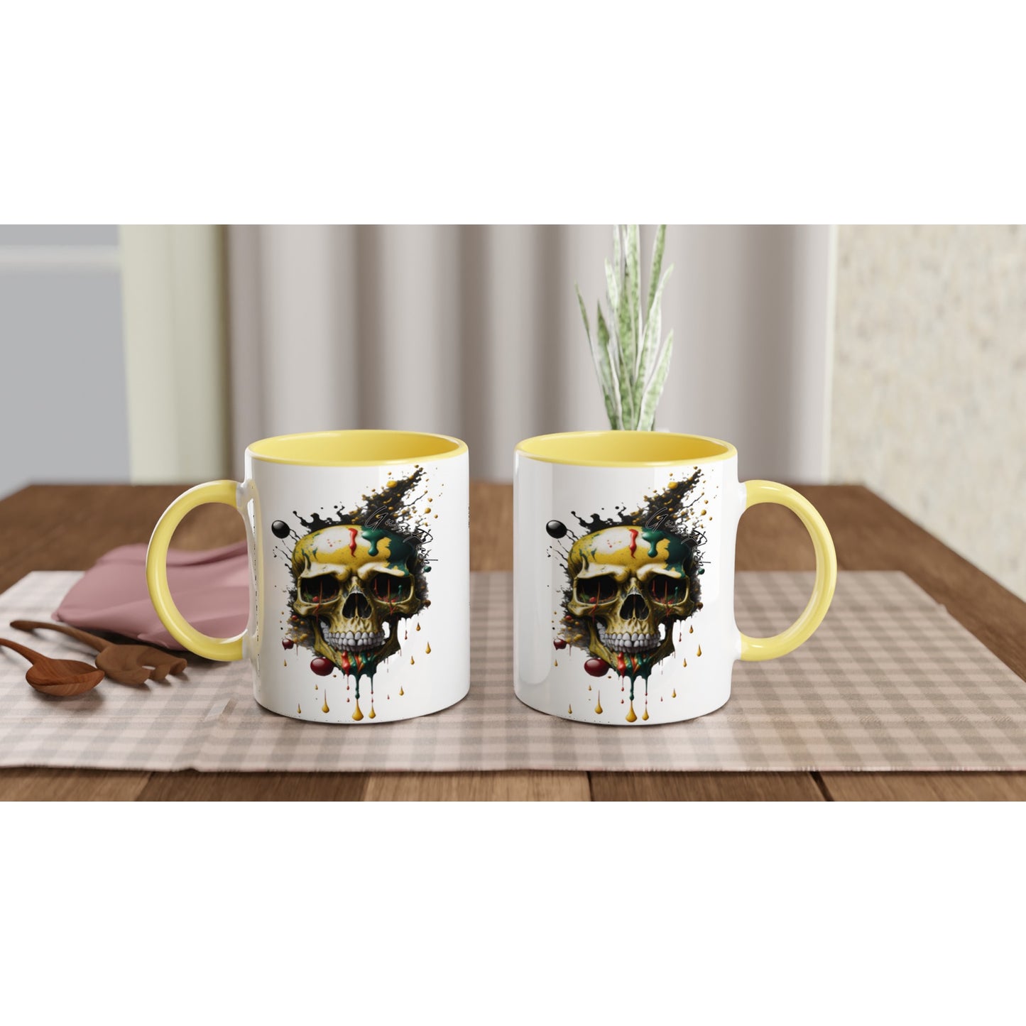 Weiße Keramiktasse Farbe an der Innenseite