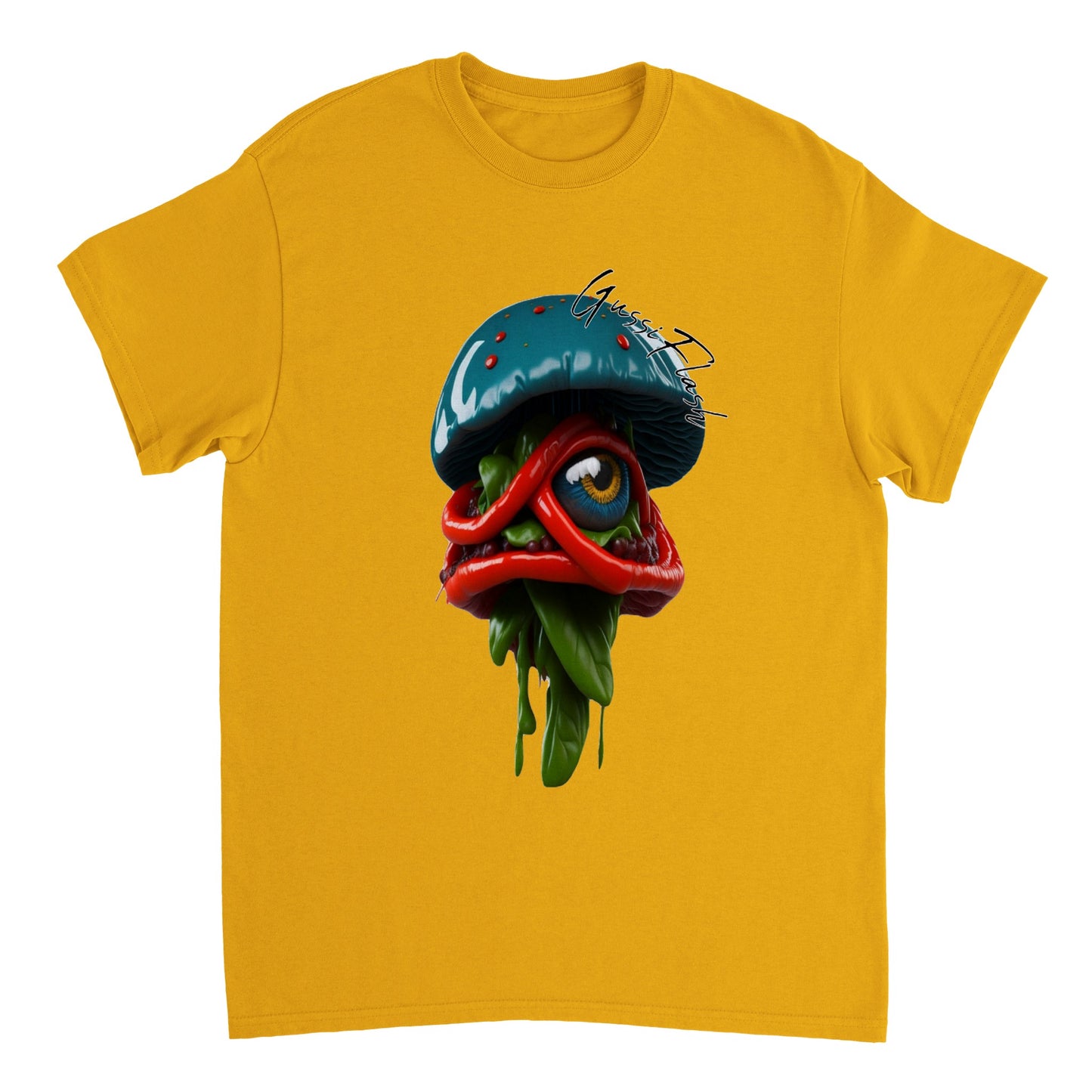 Schweres Unisex T-Shirt mit Rundhalsausschnitt und Gussiflash Logo