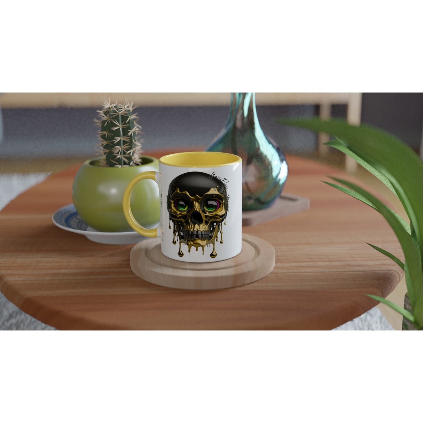 Weiße Keramiktasse Farbe an der Innenseite