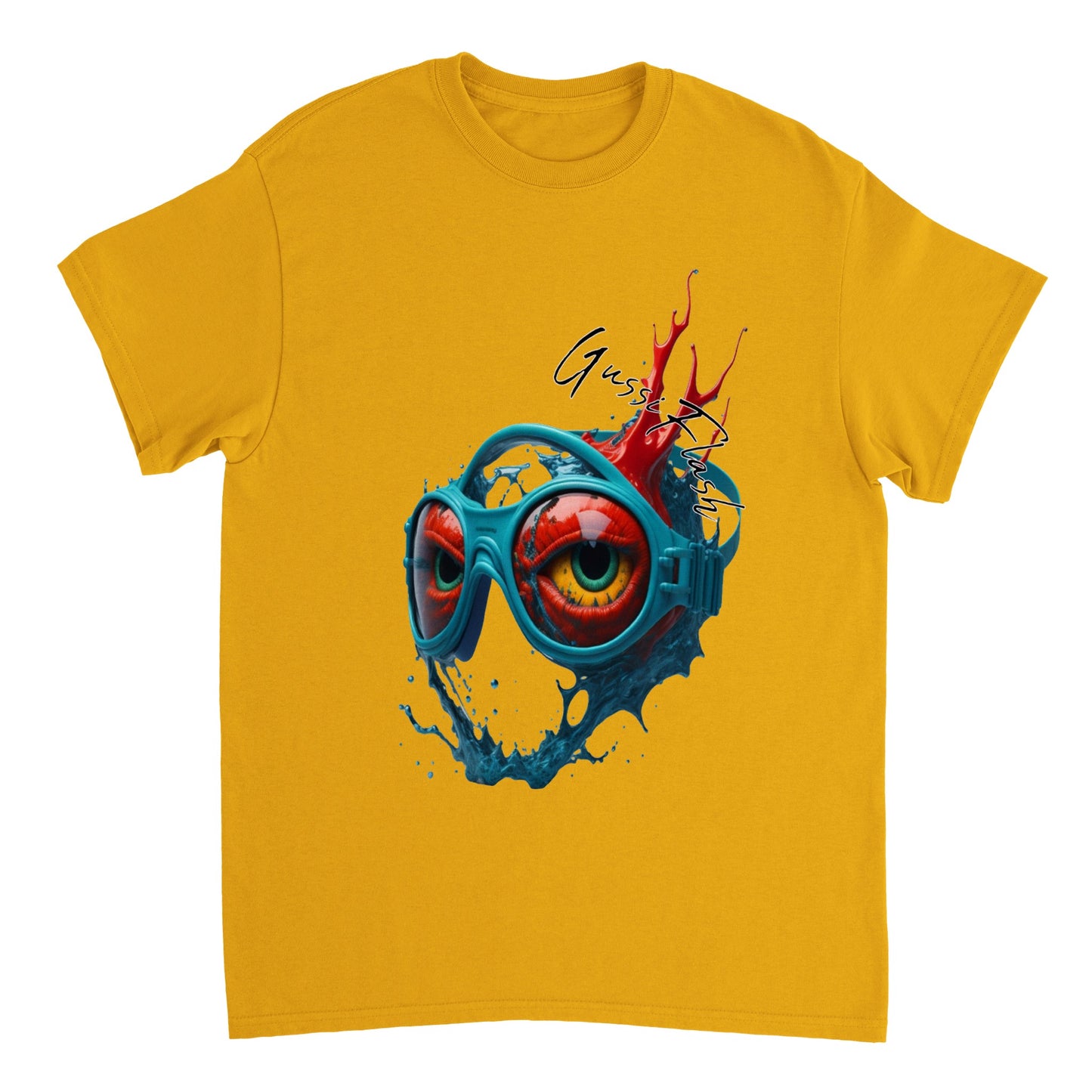 Schweres Unisex T-Shirt mit Rundhalsausschnitt und Gussiflash Logo