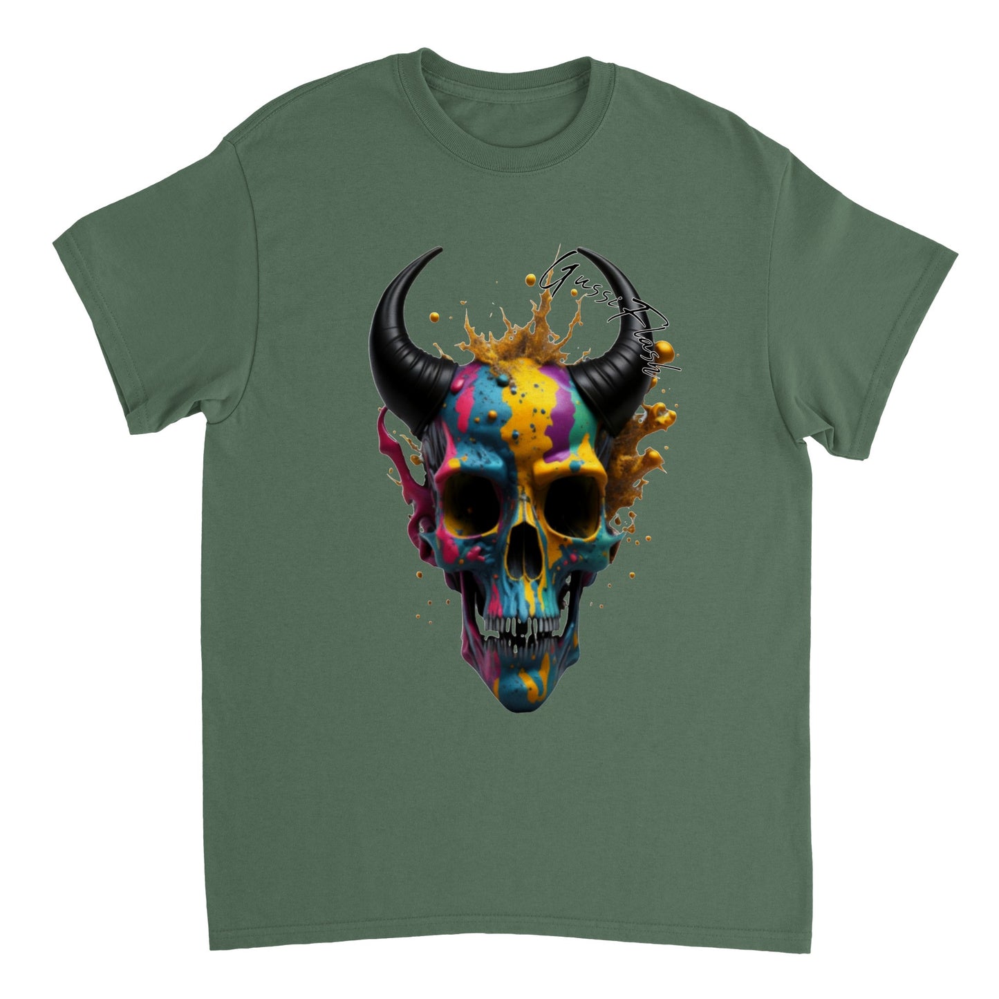Schweres Unisex T-Shirt mit GussiFlash Skull