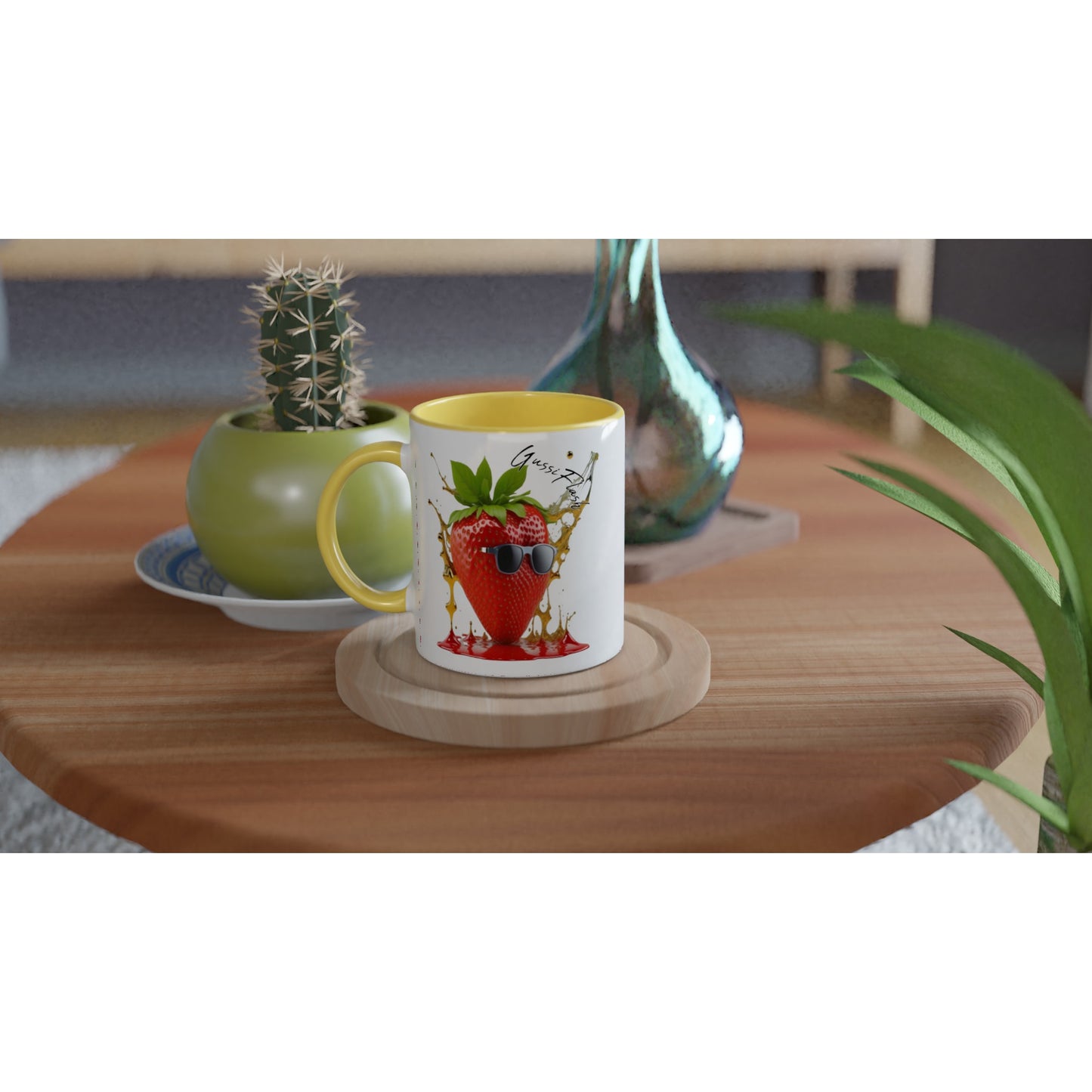 Weiße Keramiktasse Farbe an der Innenseite