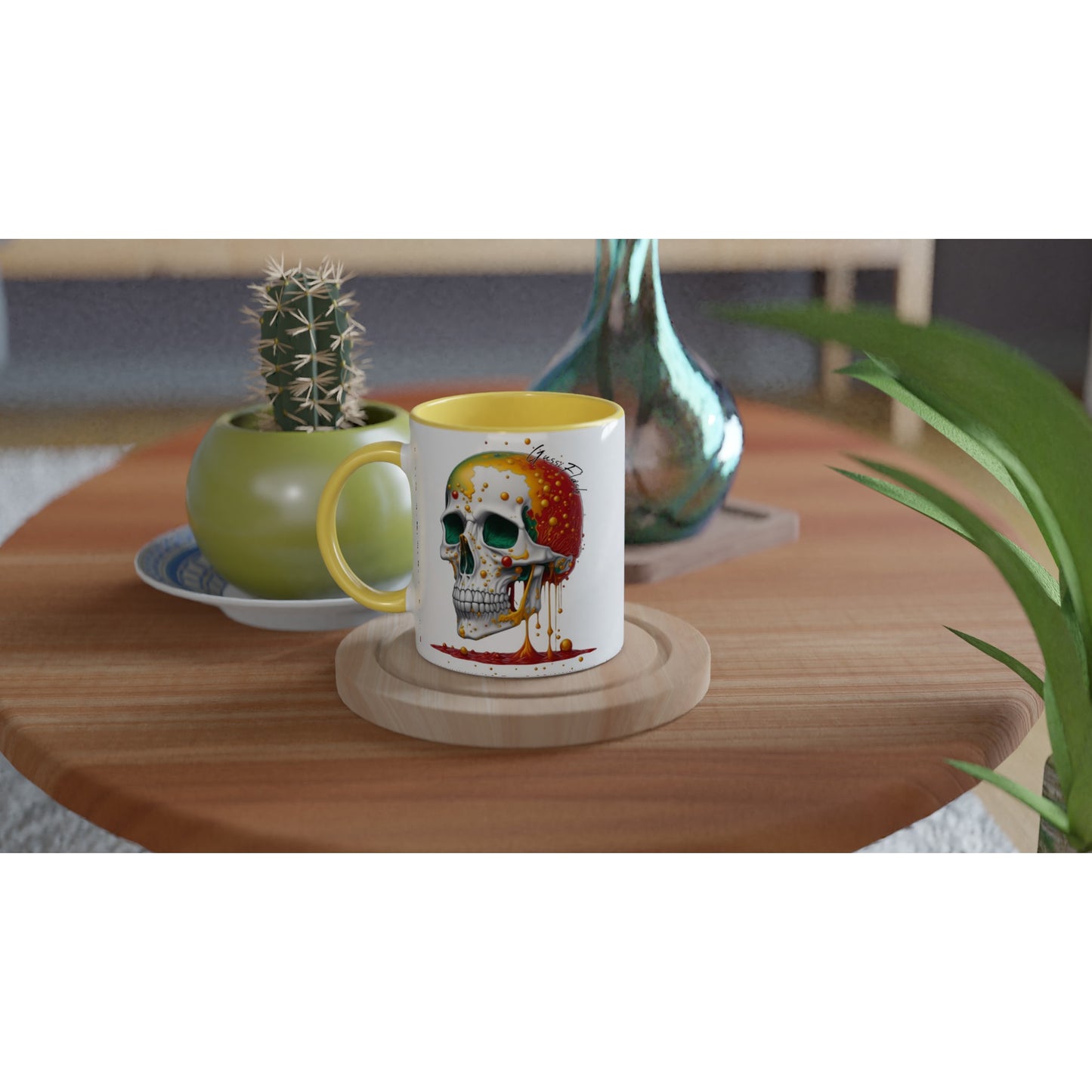 Weiße Keramiktasse Farbe an der Innenseite