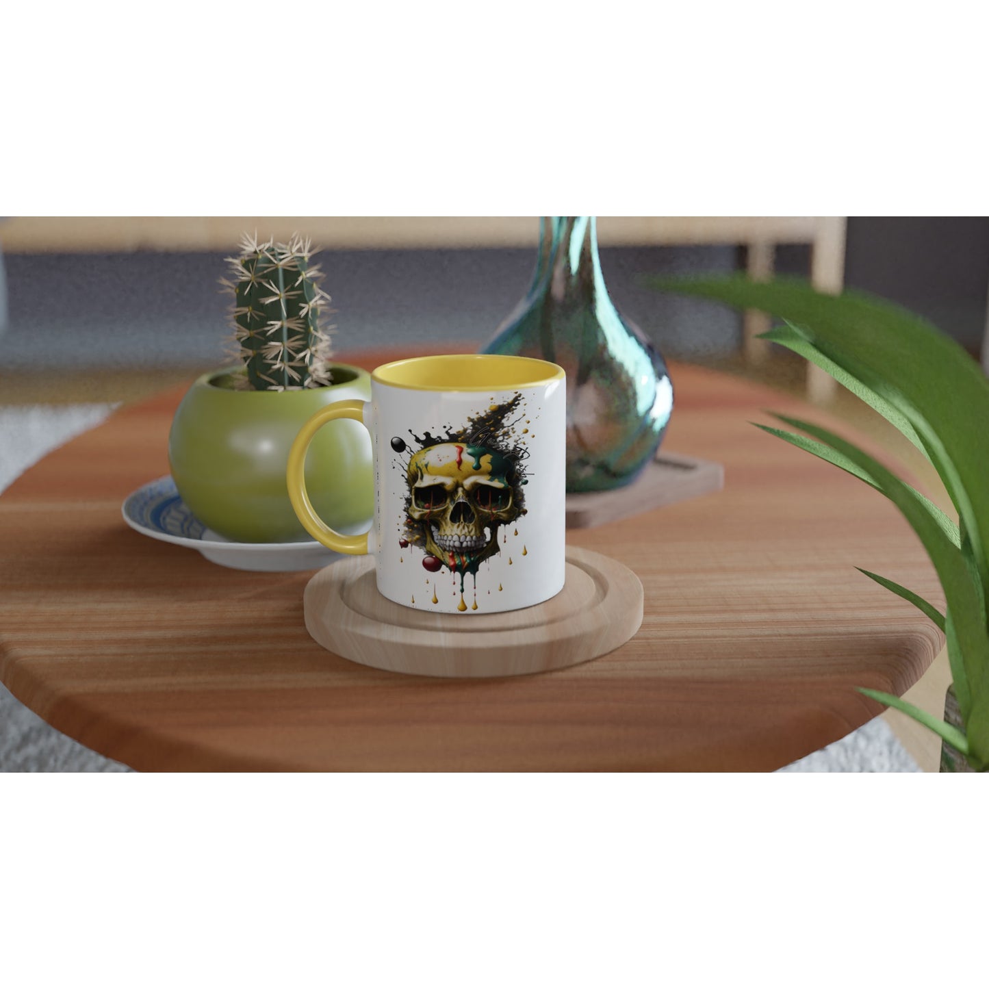 Weiße Keramiktasse Farbe an der Innenseite