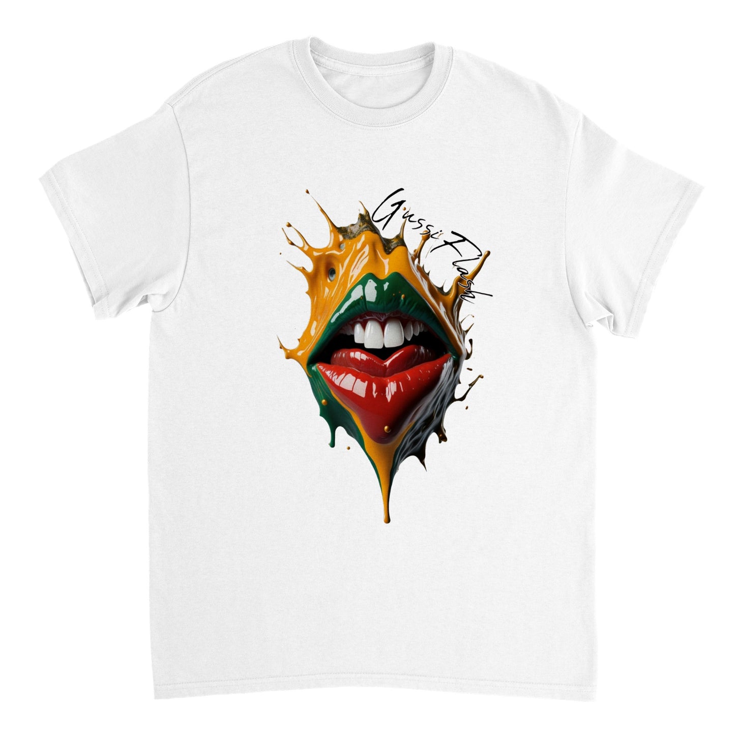 Schweres Unisex T-Shirt mit Rundhalsausschnitt und Gussiflash Logo