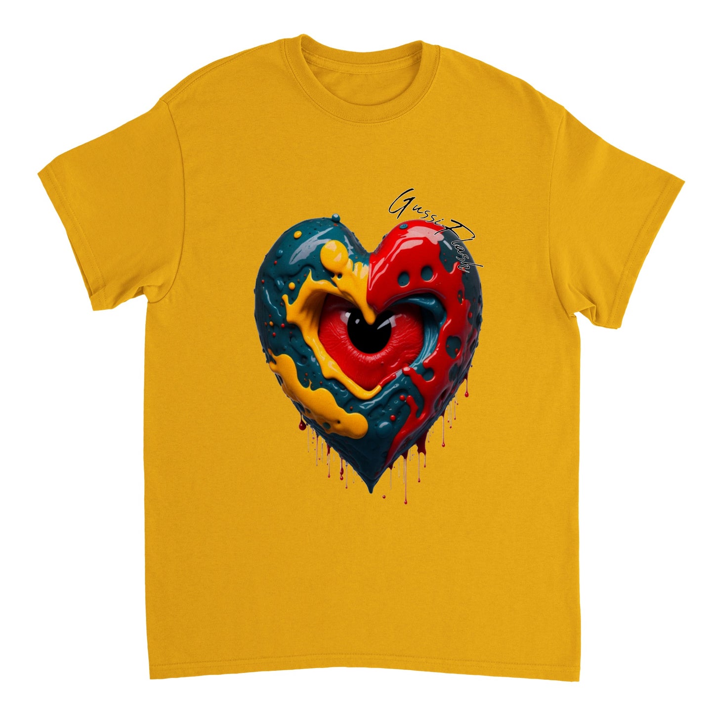Schweres Unisex T-Shirt mit Rundhalsausschnitt und Gussiflash Logo