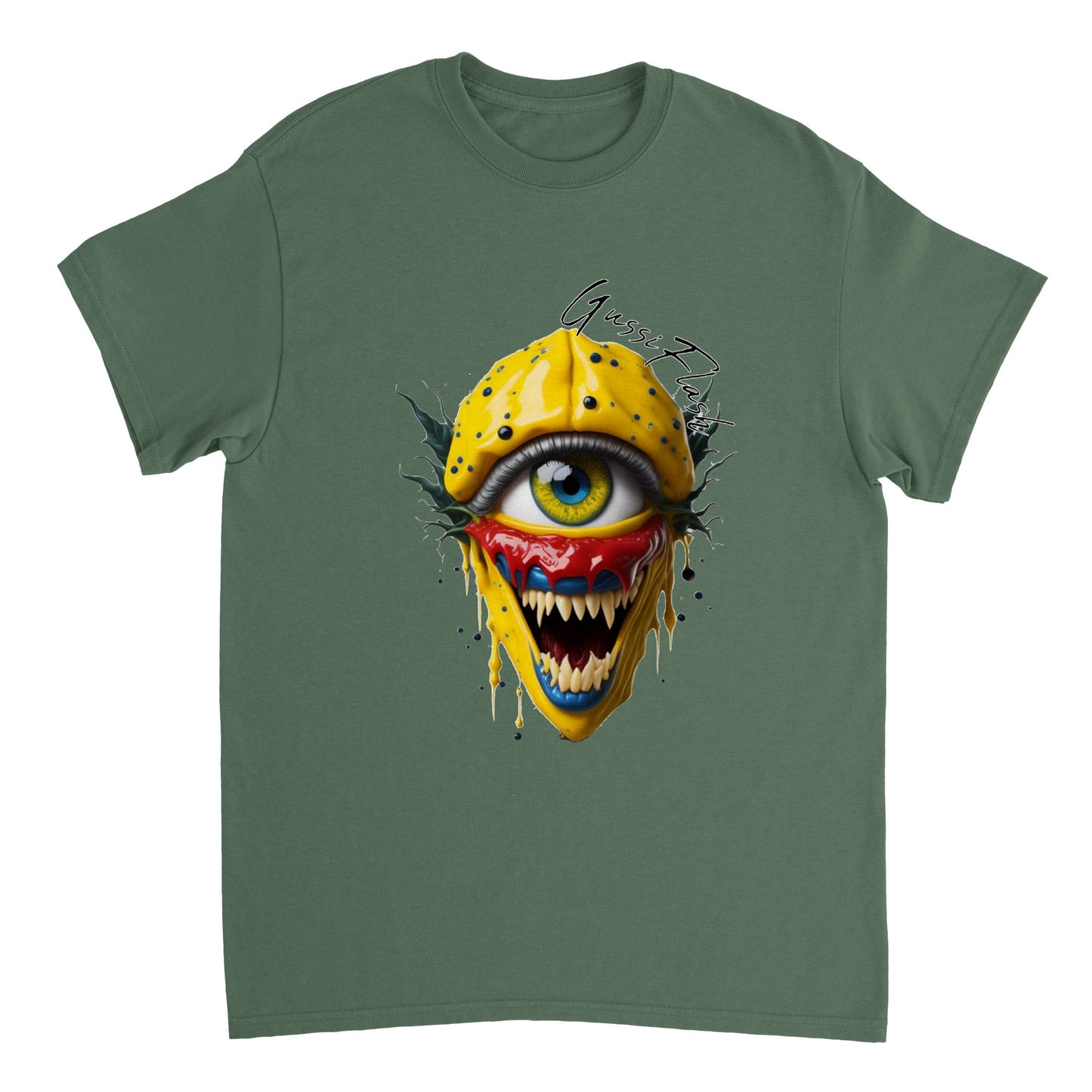 Schweres Unisex T-Shirt mit Rundhalsausschnitt und Gussiflash Logo