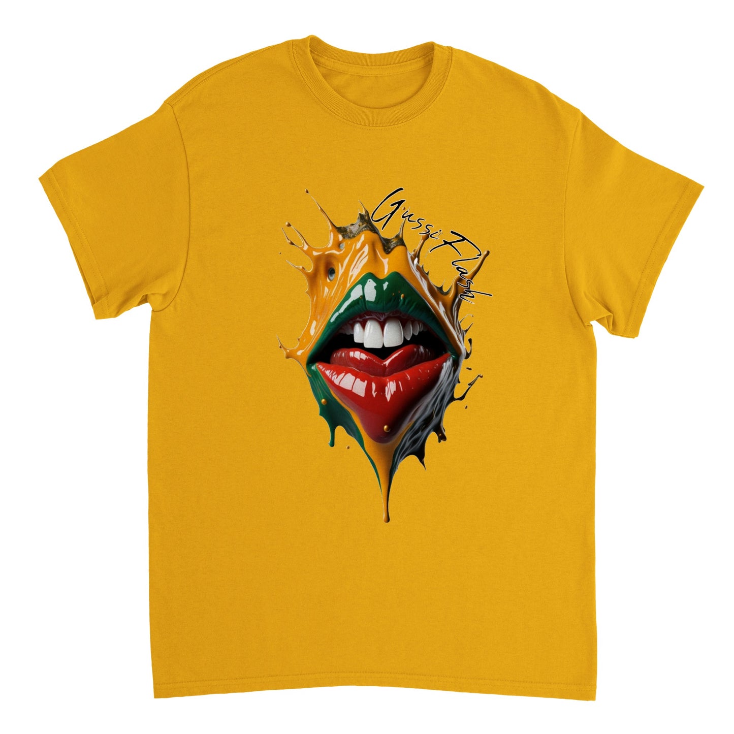 Schweres Unisex T-Shirt mit Rundhalsausschnitt und Gussiflash Logo