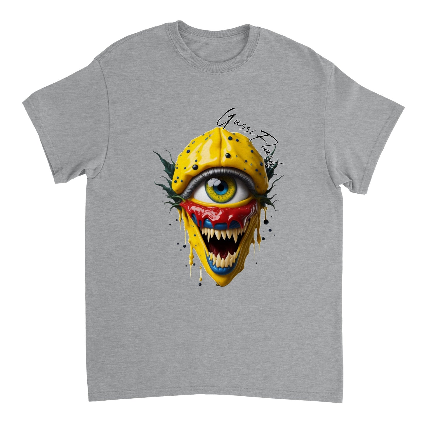 Schweres Unisex T-Shirt mit Rundhalsausschnitt und Gussiflash Logo