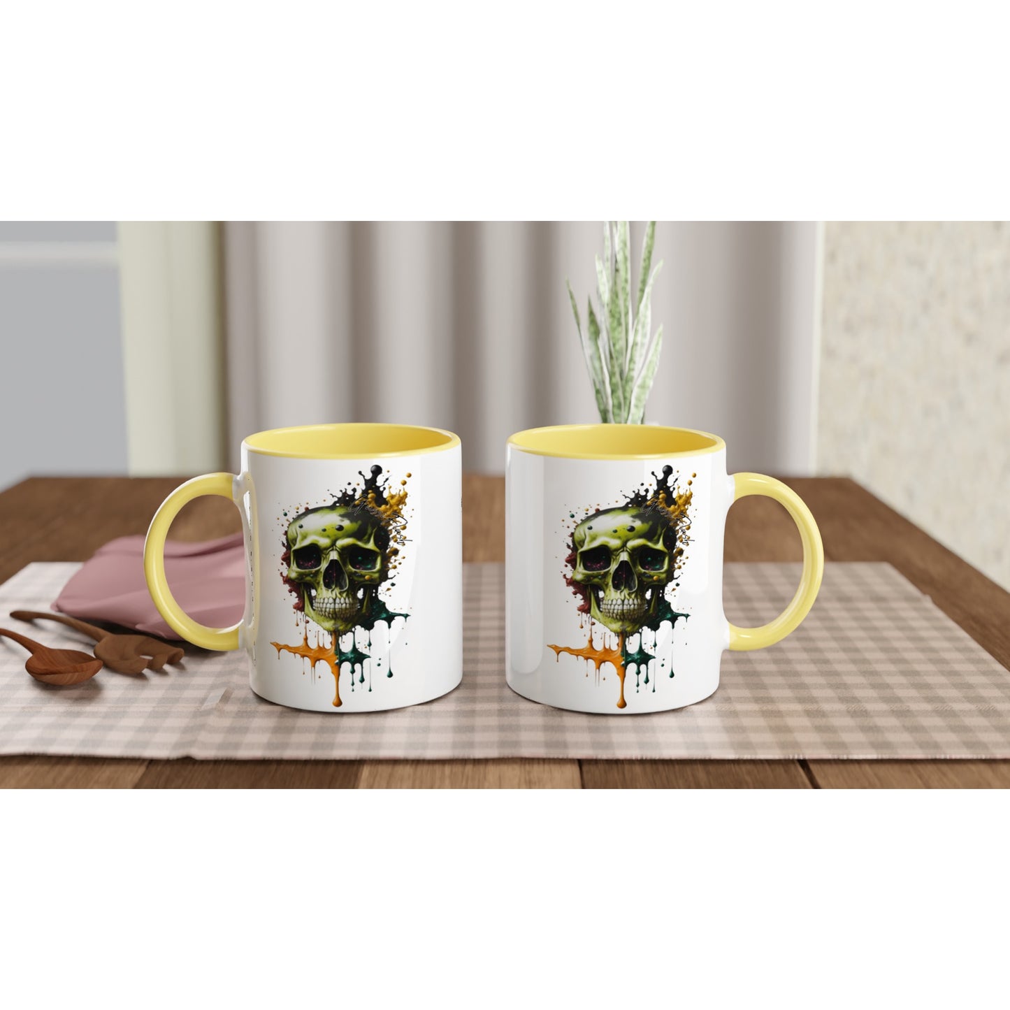 Weiße Keramiktasse Farbe an der Innenseite