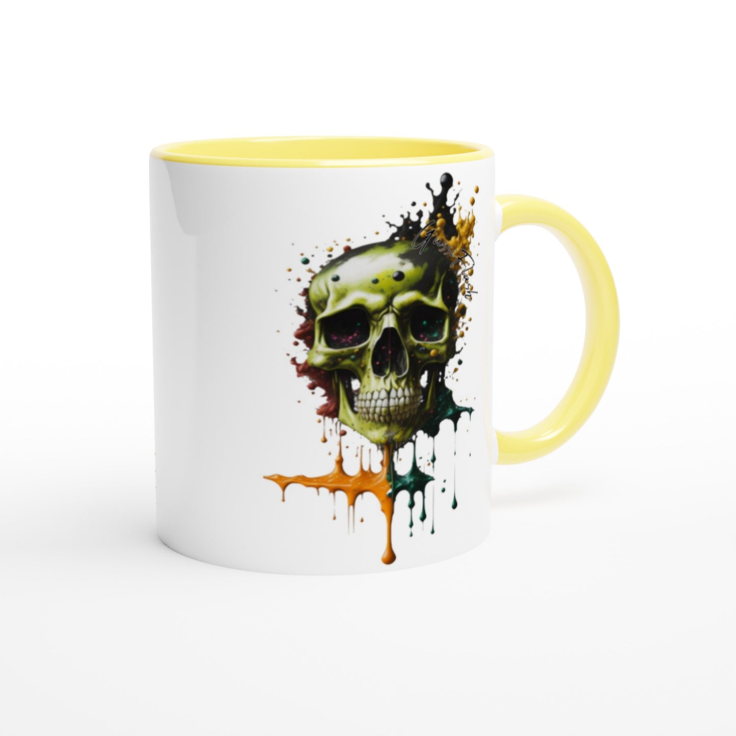 Weiße Keramiktasse Farbe an der Innenseite