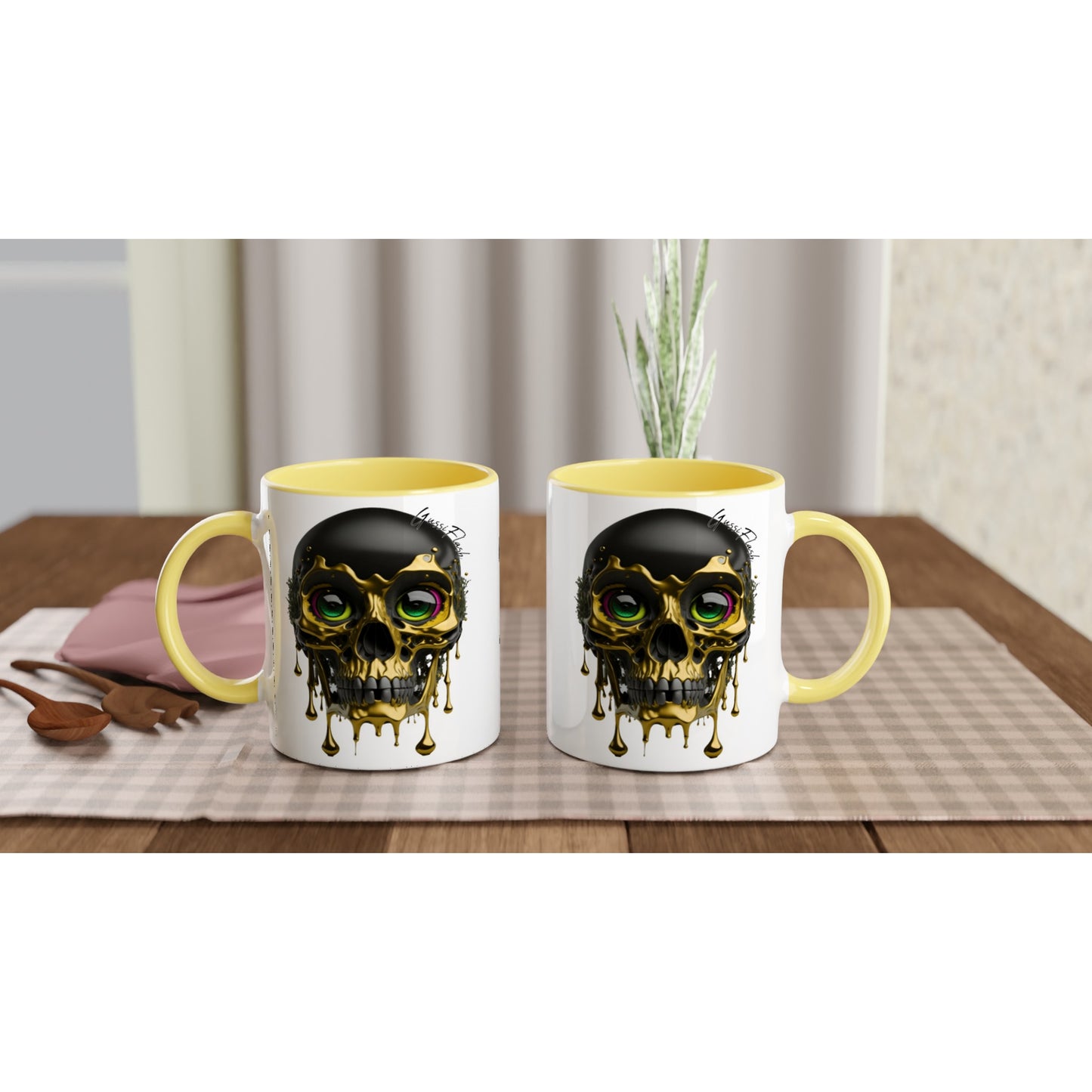 Weiße Keramiktasse Farbe an der Innenseite
