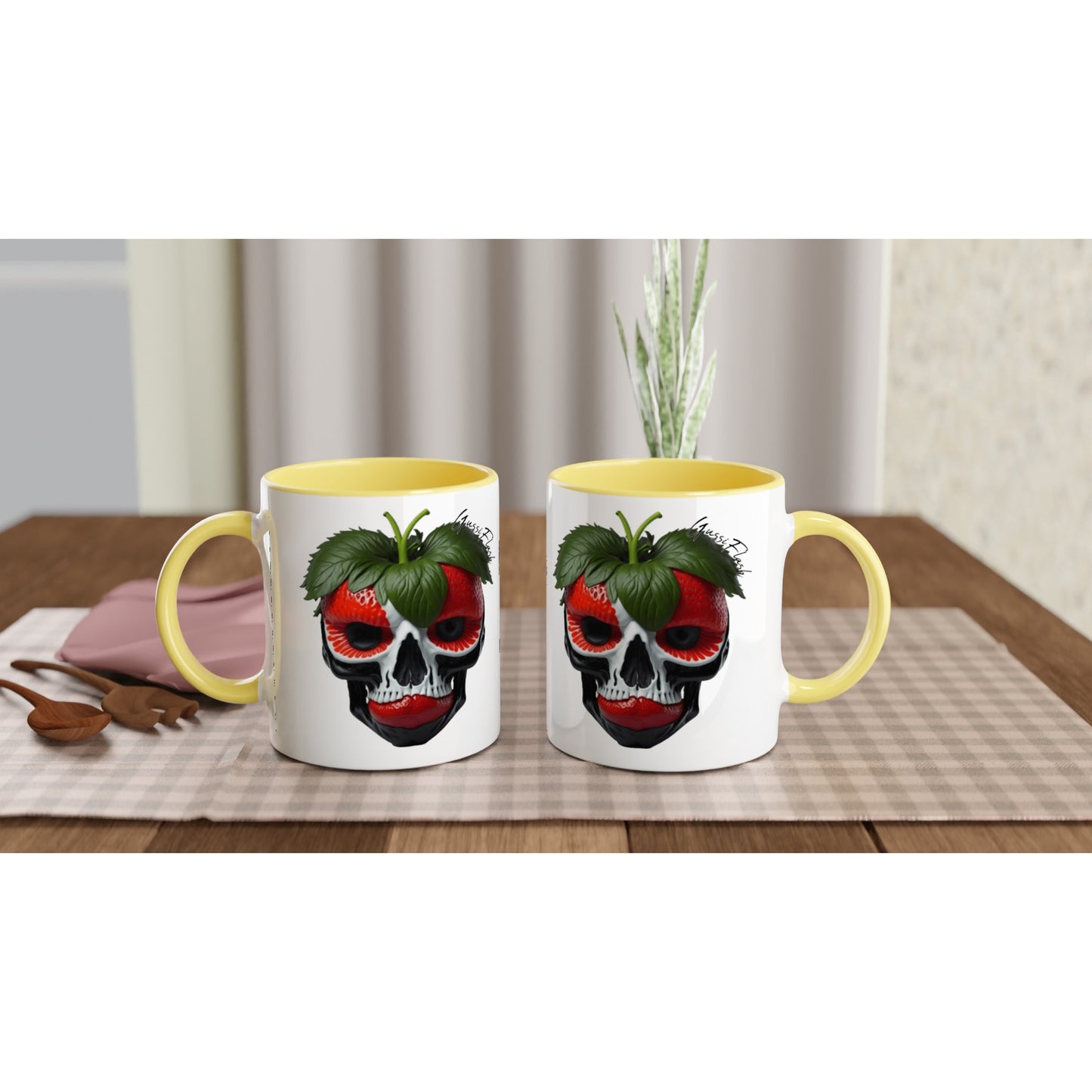 Weiße Keramiktasse Farbe an der Innenseite