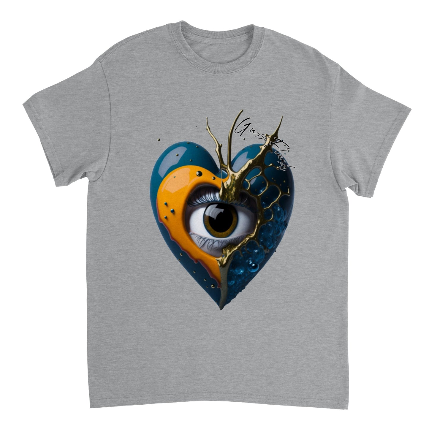 Schweres Unisex T-Shirt mit Rundhalsausschnitt und Gussiflash Logo