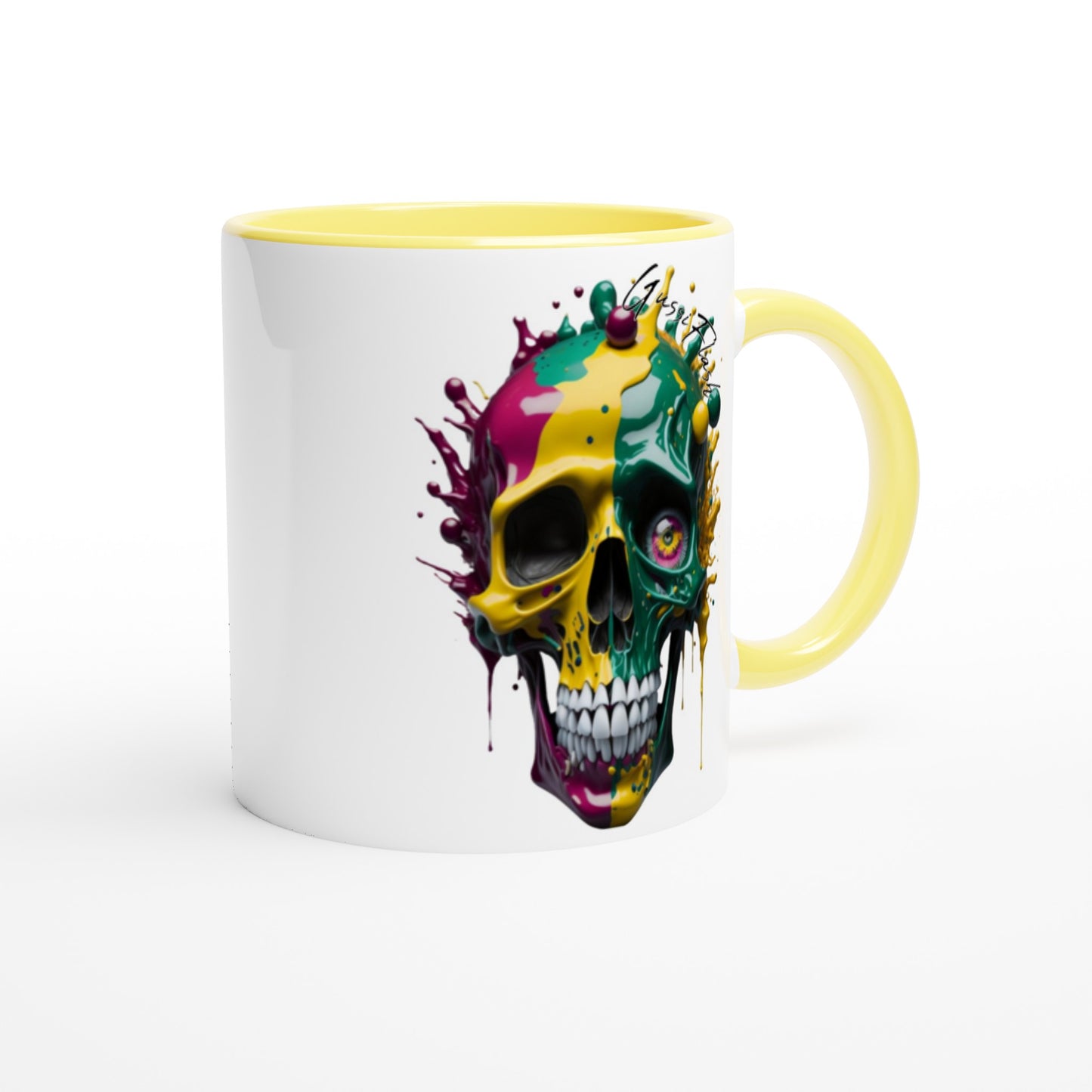 Weiße Keramiktasse Farbe an der Innenseite