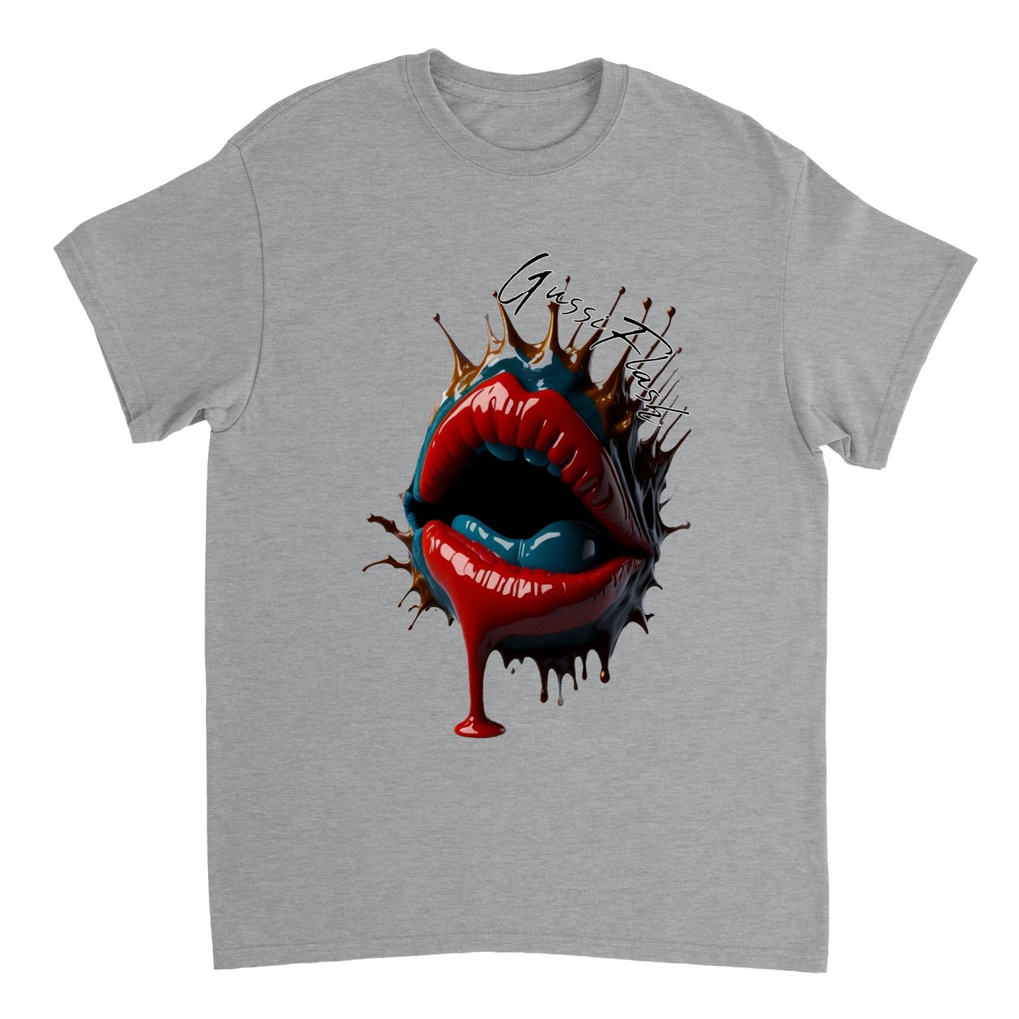 Schweres Unisex T-Shirt mit Rundhalsausschnitt und Gussiflash Logo