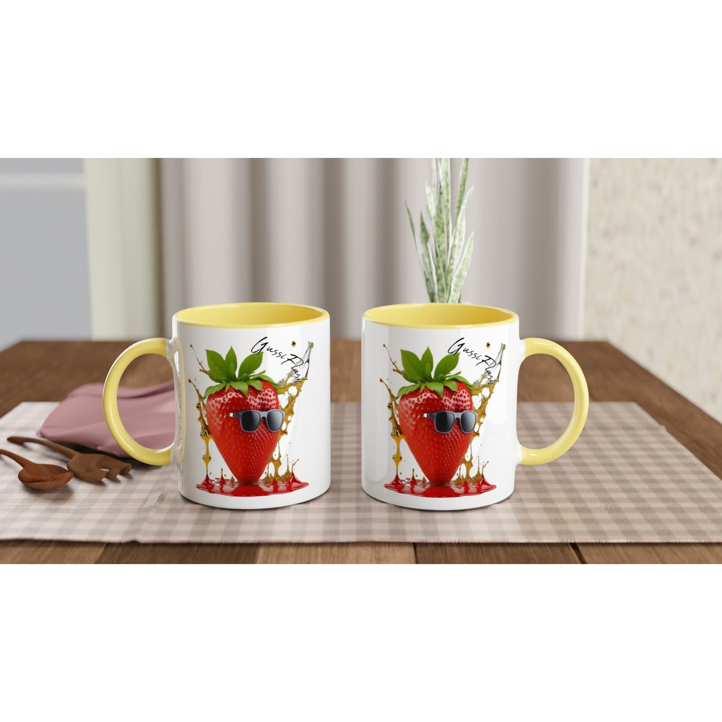 Weiße Keramiktasse Farbe an der Innenseite
