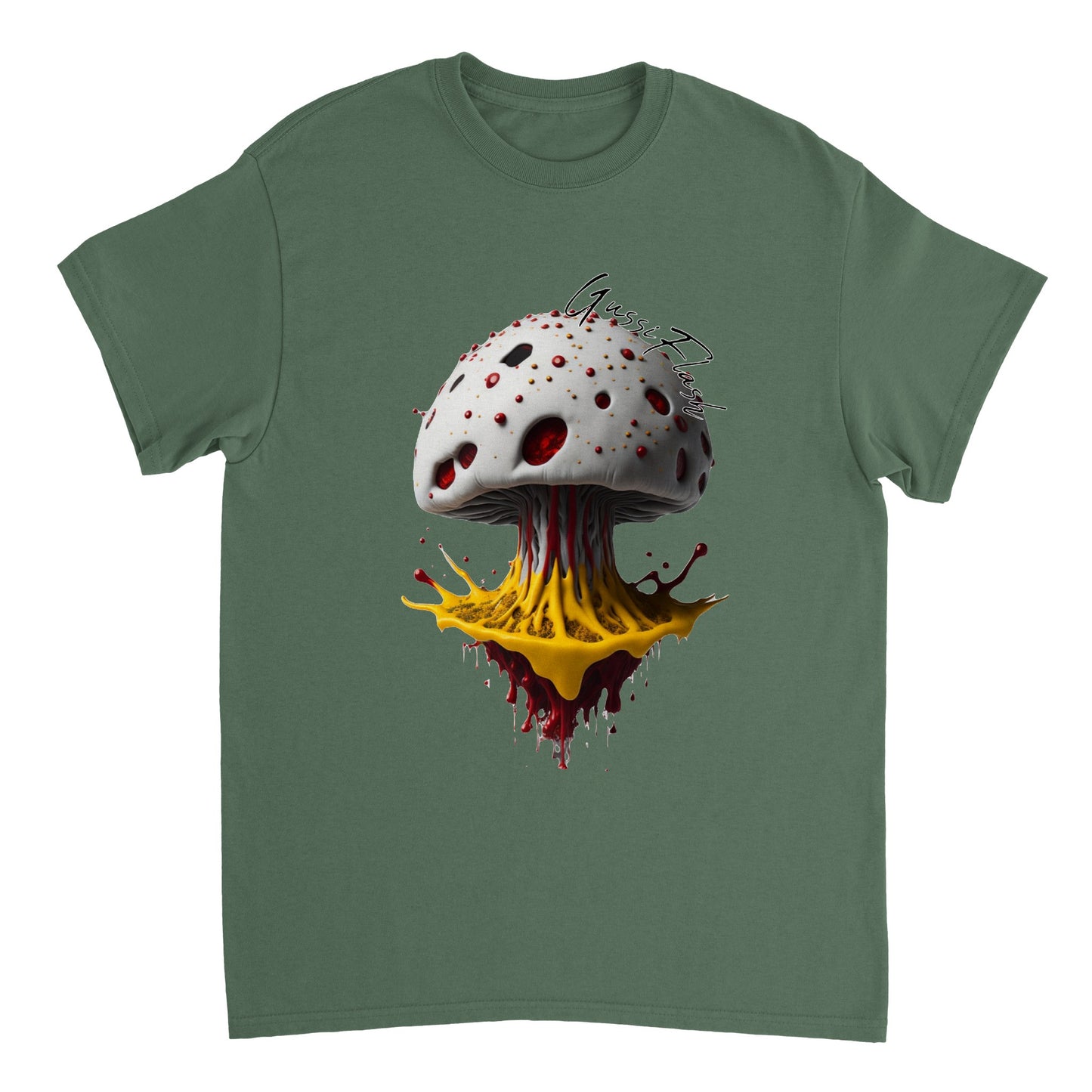 Schweres Unisex T-Shirt mit Rundhalsausschnitt und Gussiflash Logo