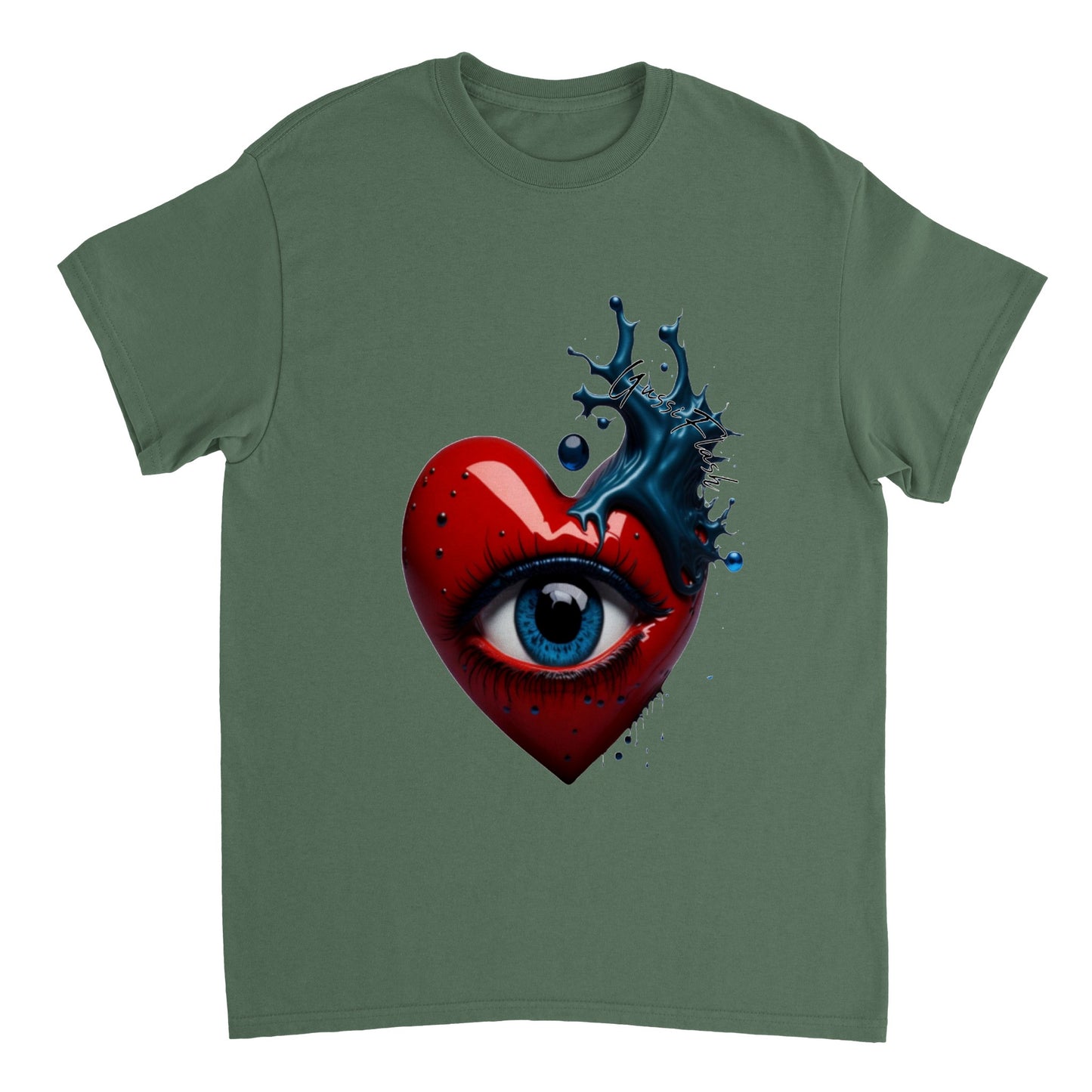 Schweres Unisex T-Shirt mit Rundhalsausschnitt und Gussiflash Logo