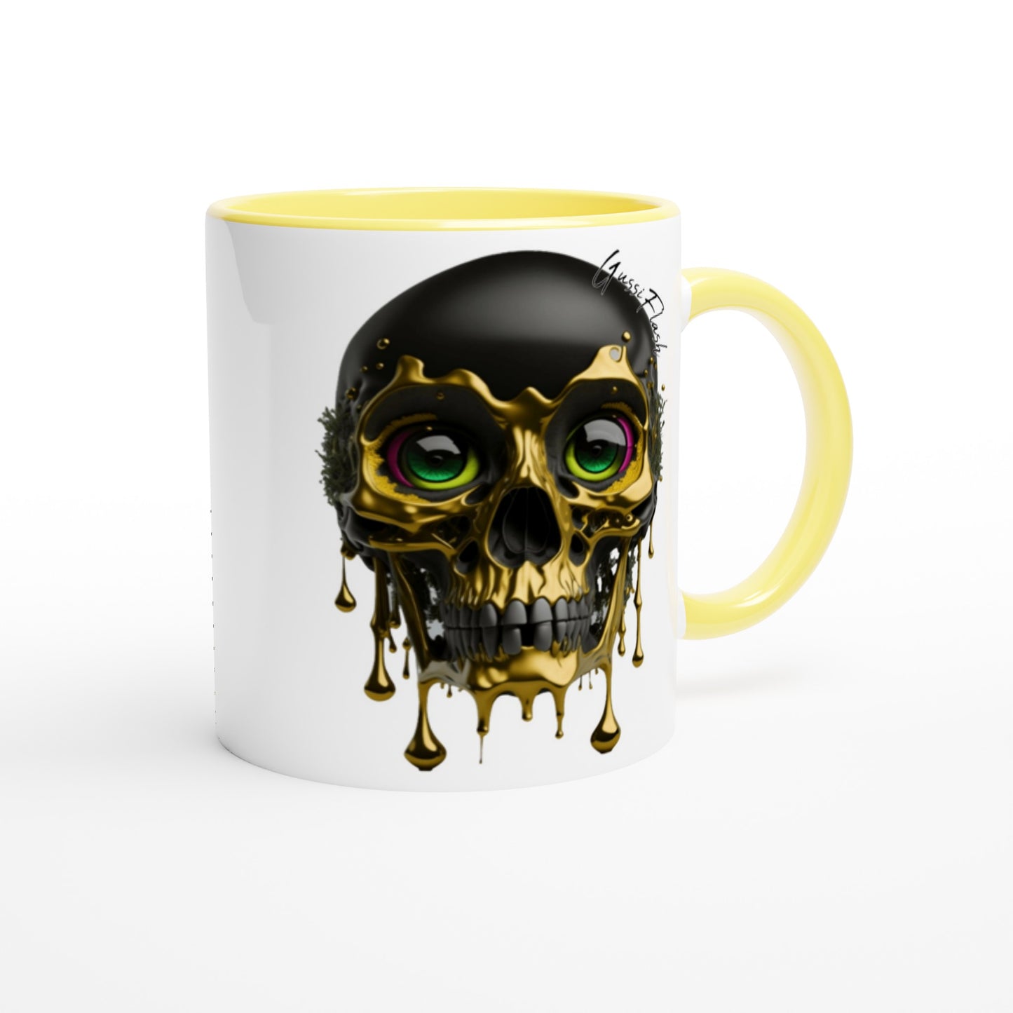 Weiße Keramiktasse Farbe an der Innenseite