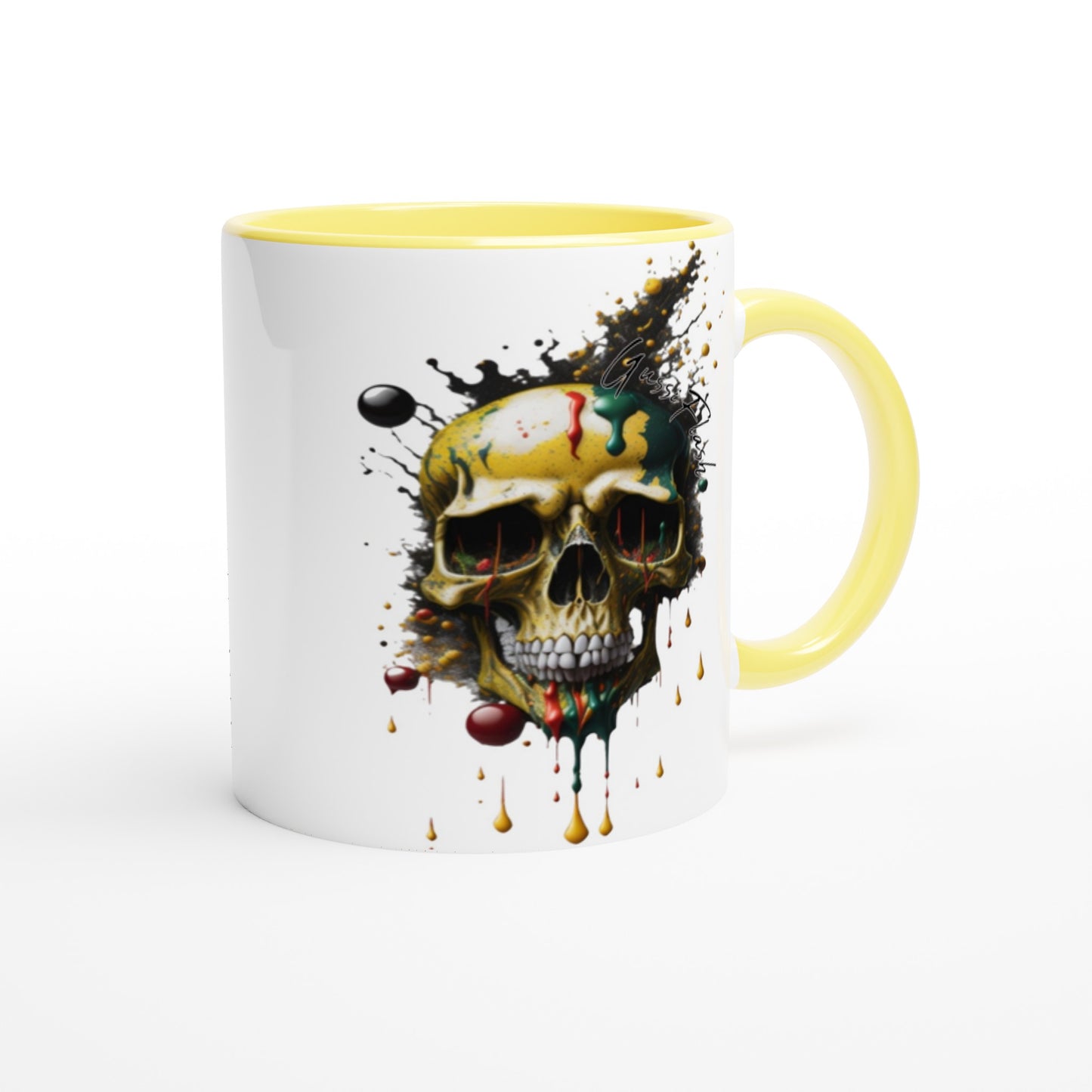 Weiße Keramiktasse Farbe an der Innenseite