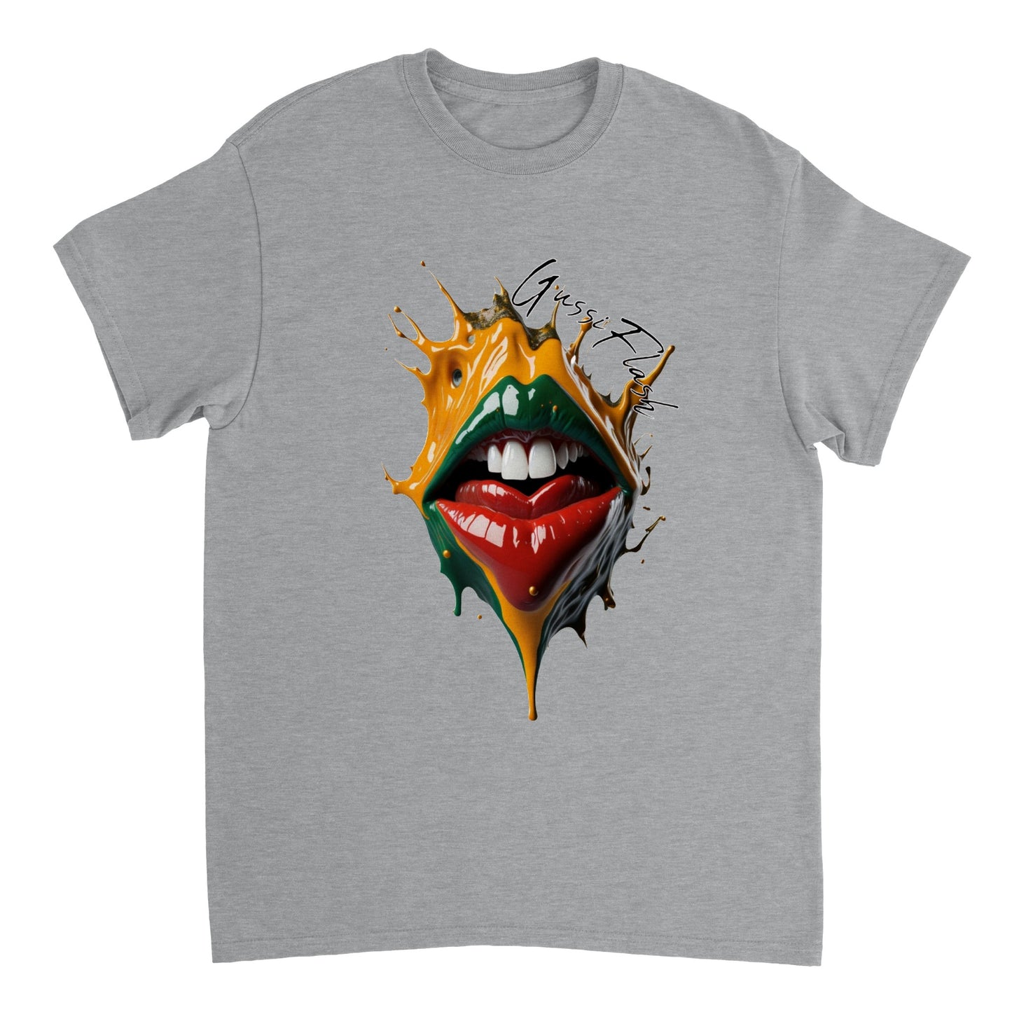 Schweres Unisex T-Shirt mit Rundhalsausschnitt und Gussiflash Logo