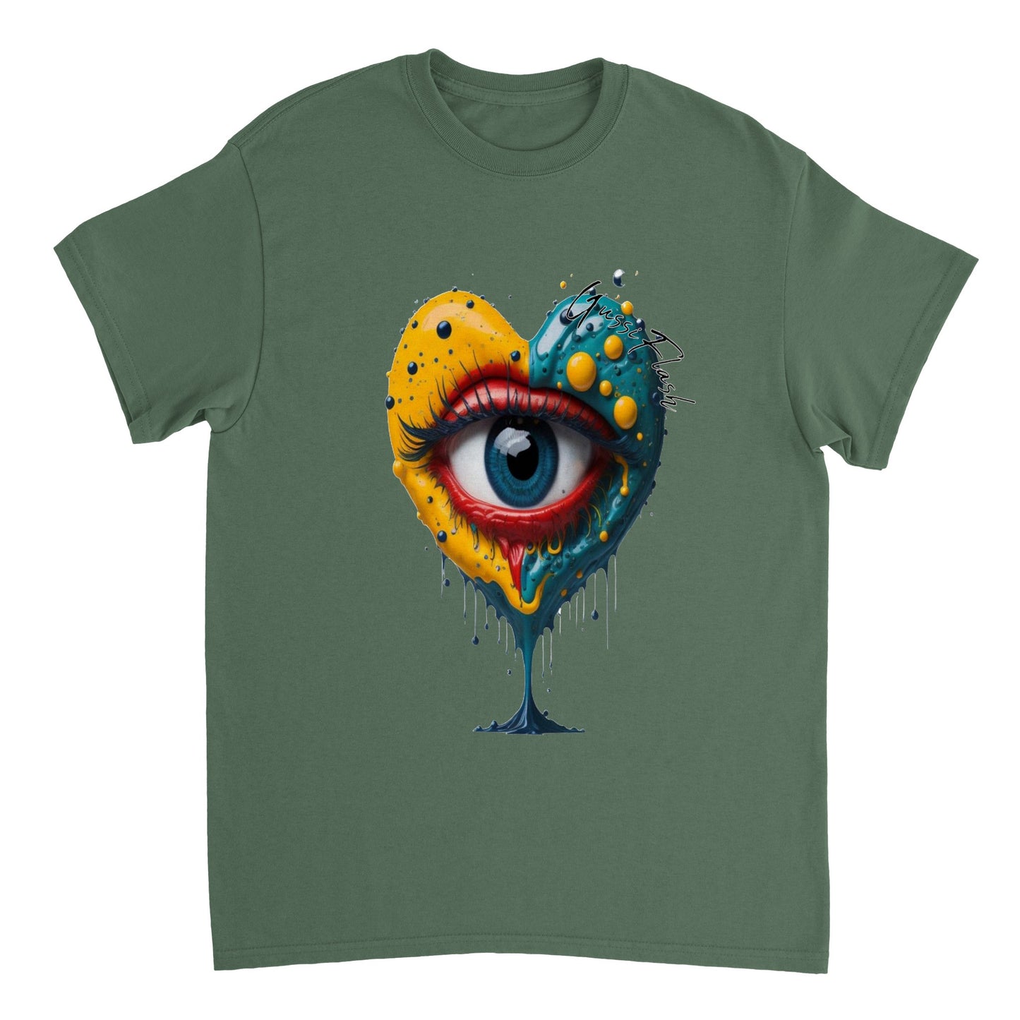 Schweres Unisex T-Shirt mit Rundhalsausschnitt und Gussiflash Logo