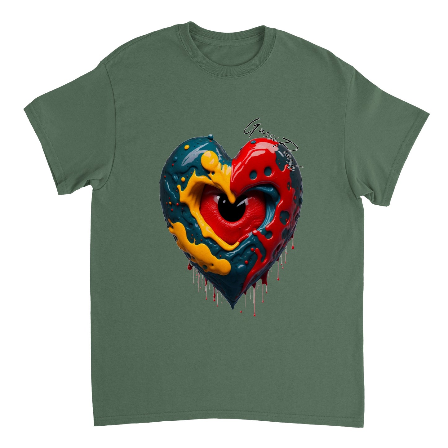 Schweres Unisex T-Shirt mit Rundhalsausschnitt und Gussiflash Logo