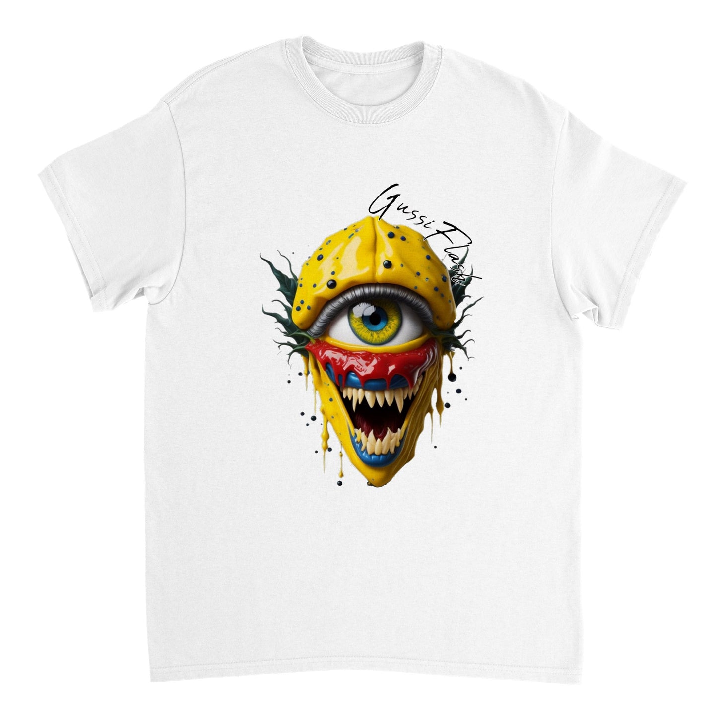 Schweres Unisex T-Shirt mit Rundhalsausschnitt und Gussiflash Logo