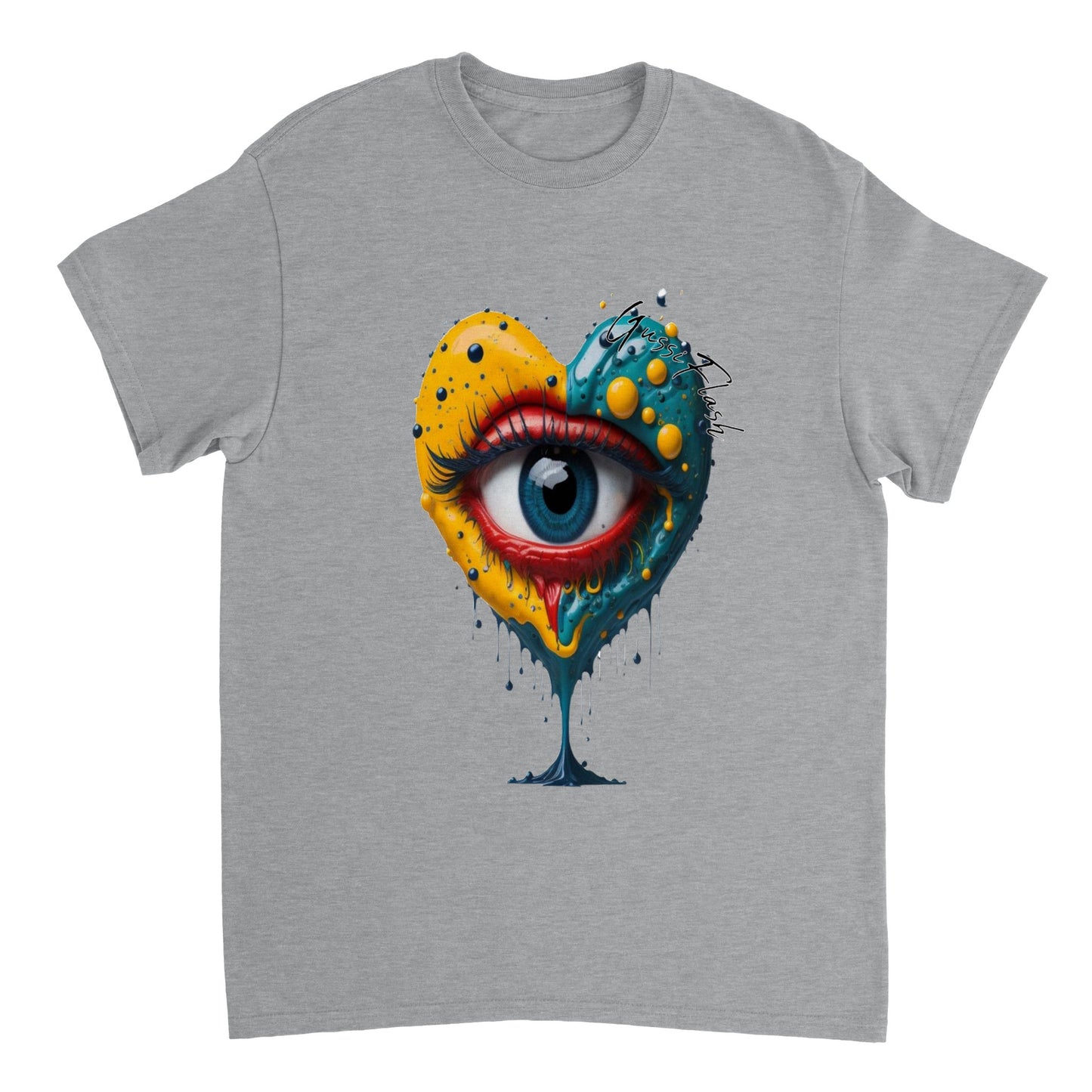 Schweres Unisex T-Shirt mit Rundhalsausschnitt und Gussiflash Logo