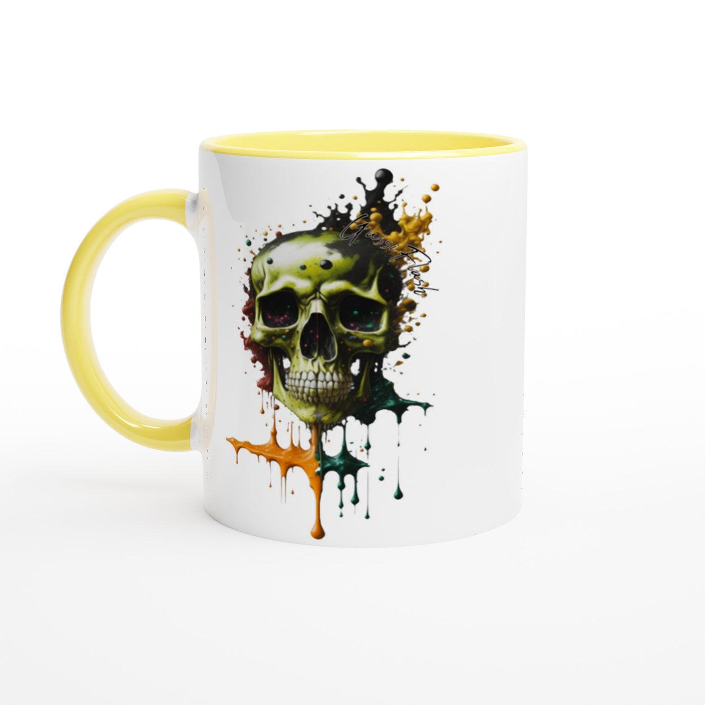 Weiße Keramiktasse Farbe an der Innenseite