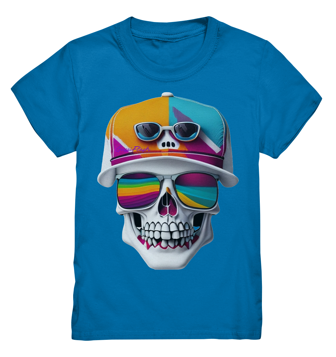 Lustiger Totenkopf mit bunter Cap und Brille - Kids Premium Shirt