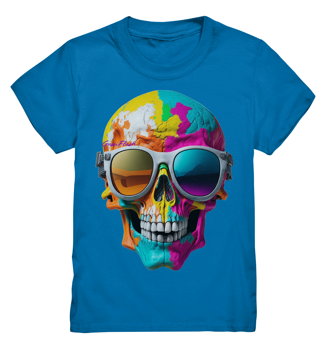 Lachender Totenkopf, total bunt, mit Brille - Kids Premium Shirt