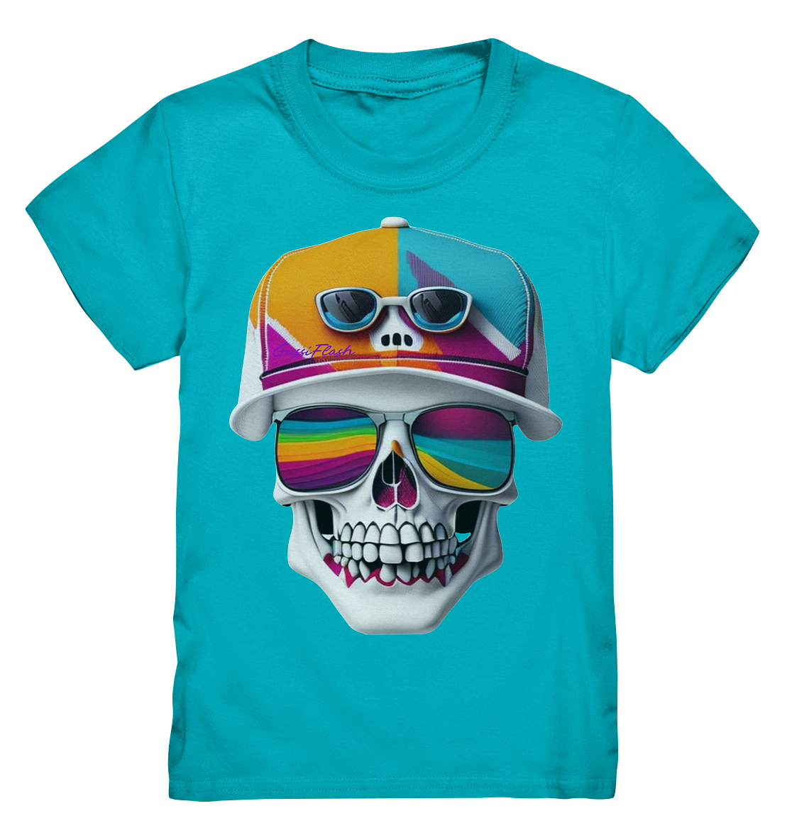 Lustiger Totenkopf mit bunter Cap und Brille - Kids Premium Shirt