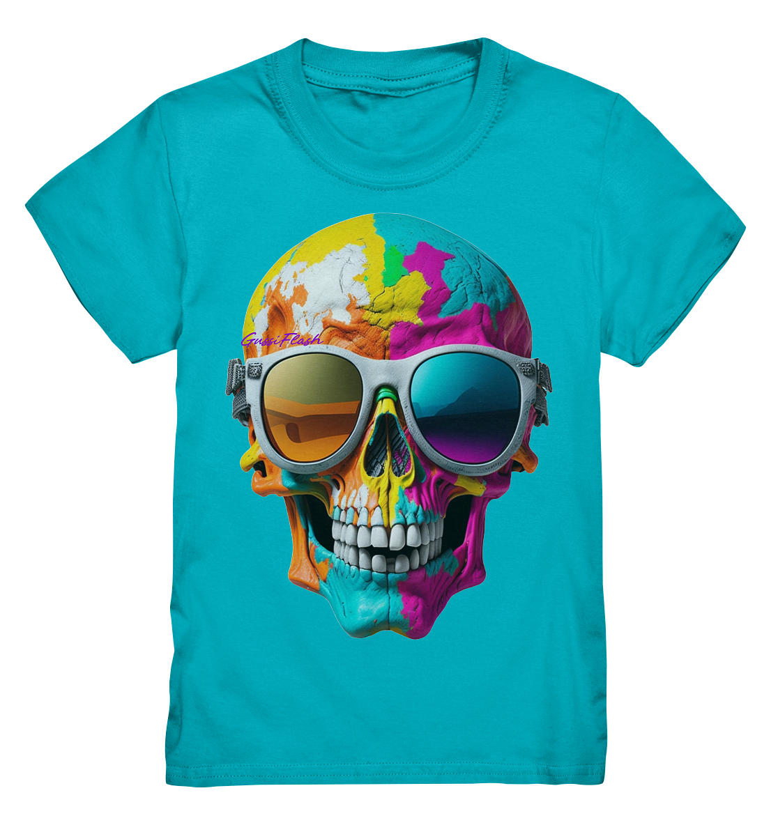 Lachender Totenkopf, total bunt, mit Brille - Kids Premium Shirt