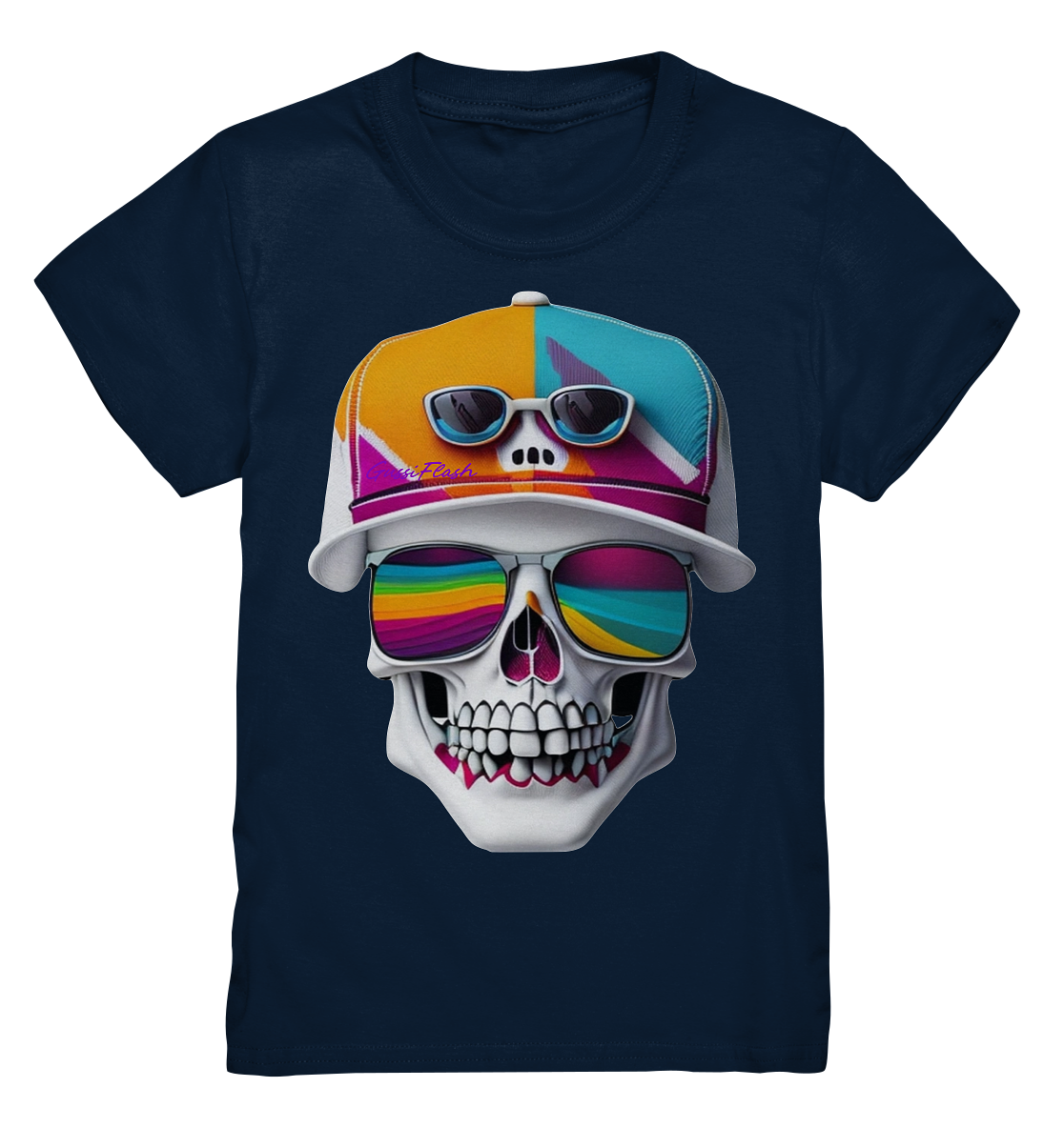 Lustiger Totenkopf mit bunter Cap und Brille - Kids Premium Shirt