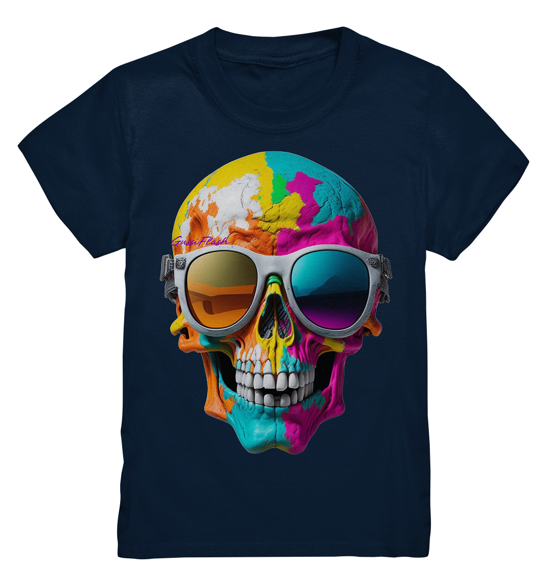 Lachender Totenkopf, total bunt, mit Brille - Kids Premium Shirt