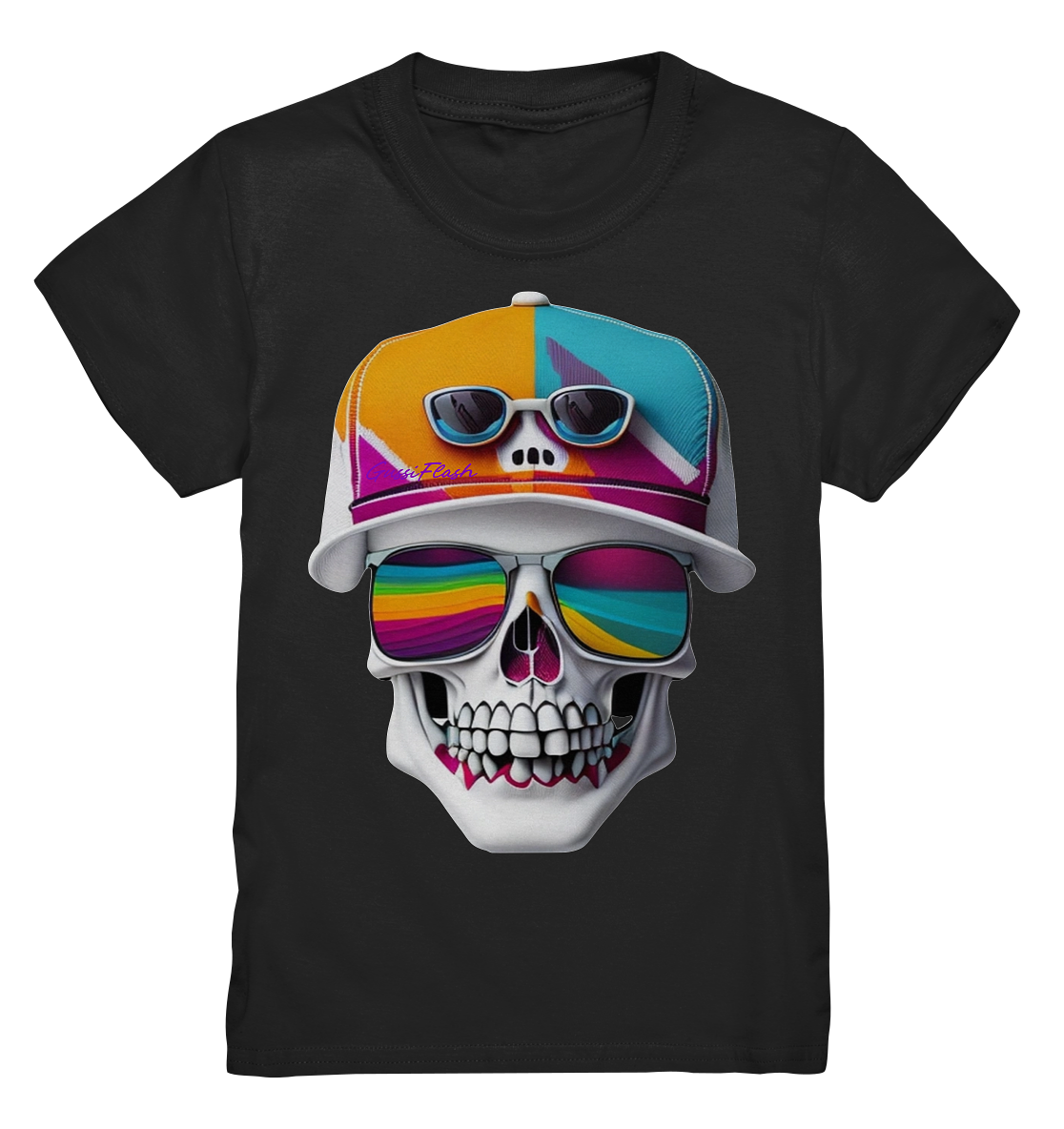 Lustiger Totenkopf mit bunter Cap und Brille - Kids Premium Shirt