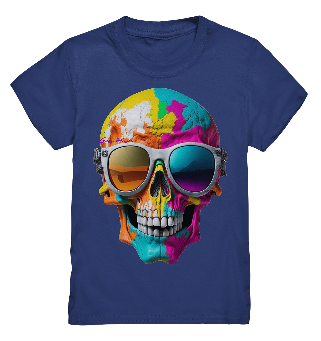 Lachender Totenkopf, total bunt, mit Brille - Kids Premium Shirt