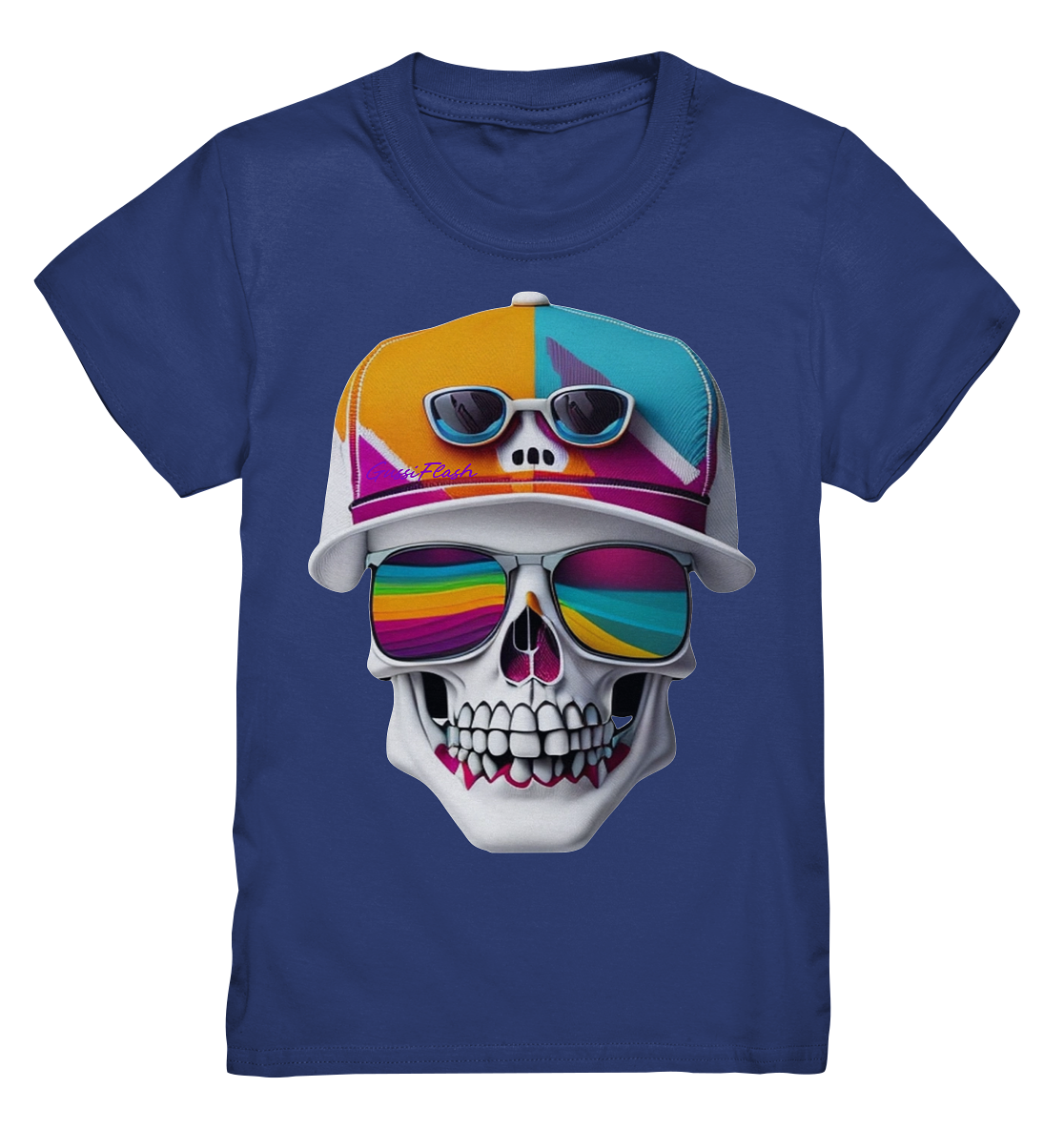 Lustiger Totenkopf mit bunter Cap und Brille - Kids Premium Shirt