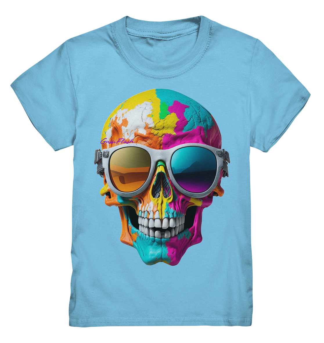 Lachender Totenkopf, total bunt, mit Brille - Kids Premium Shirt