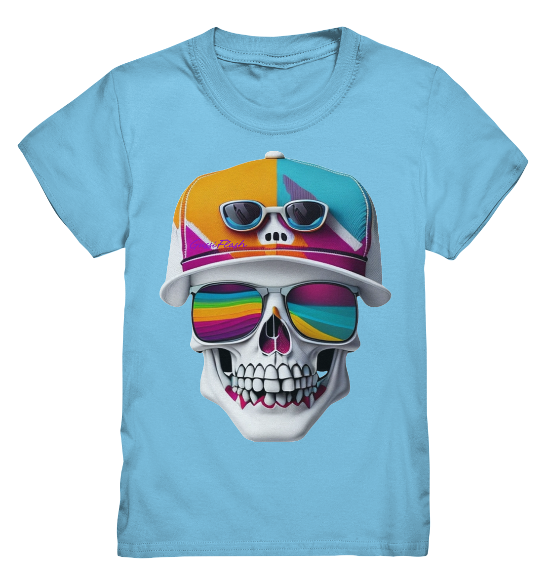 Lustiger Totenkopf mit bunter Cap und Brille - Kids Premium Shirt