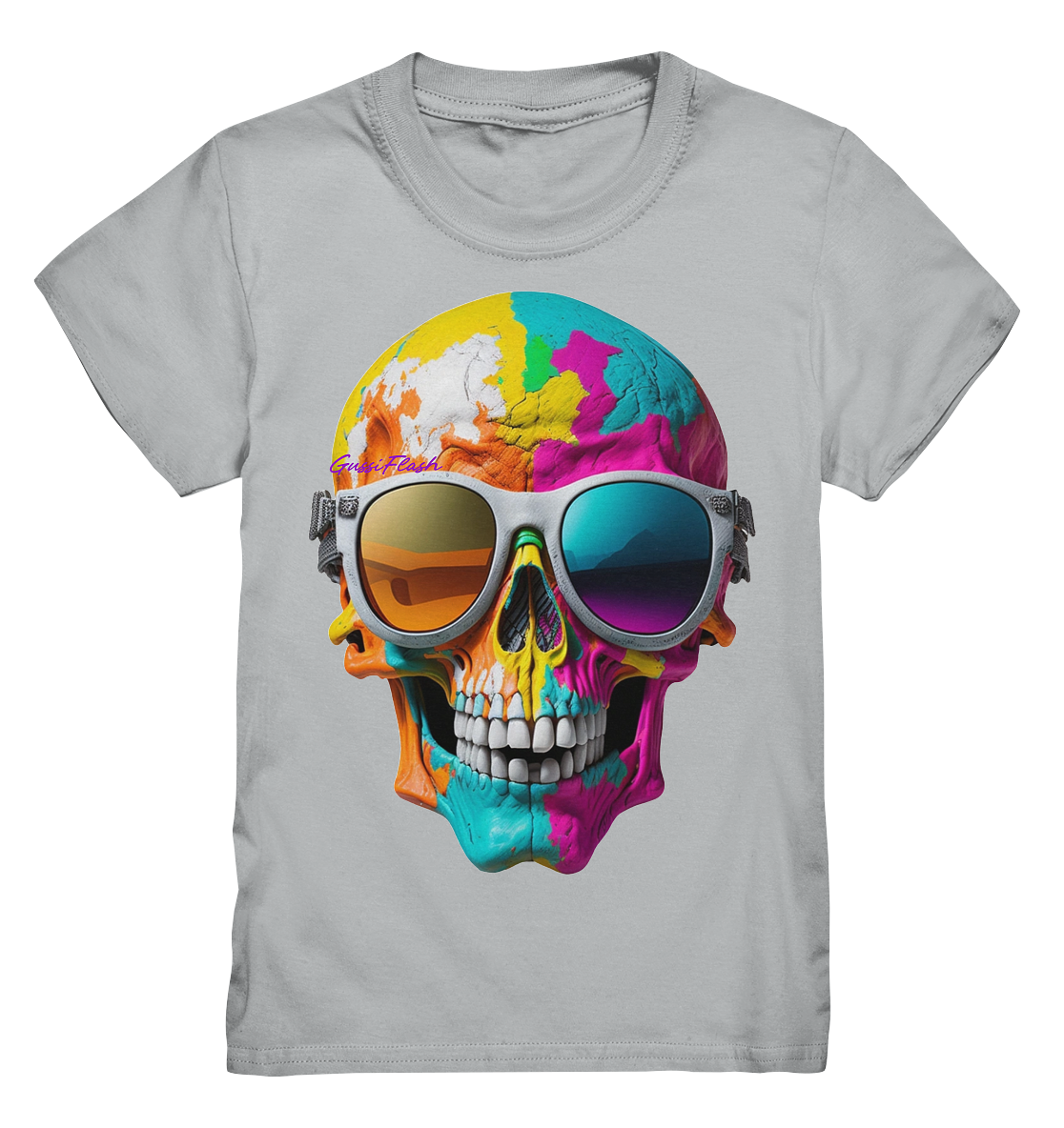 Lachender Totenkopf, total bunt, mit Brille - Kids Premium Shirt
