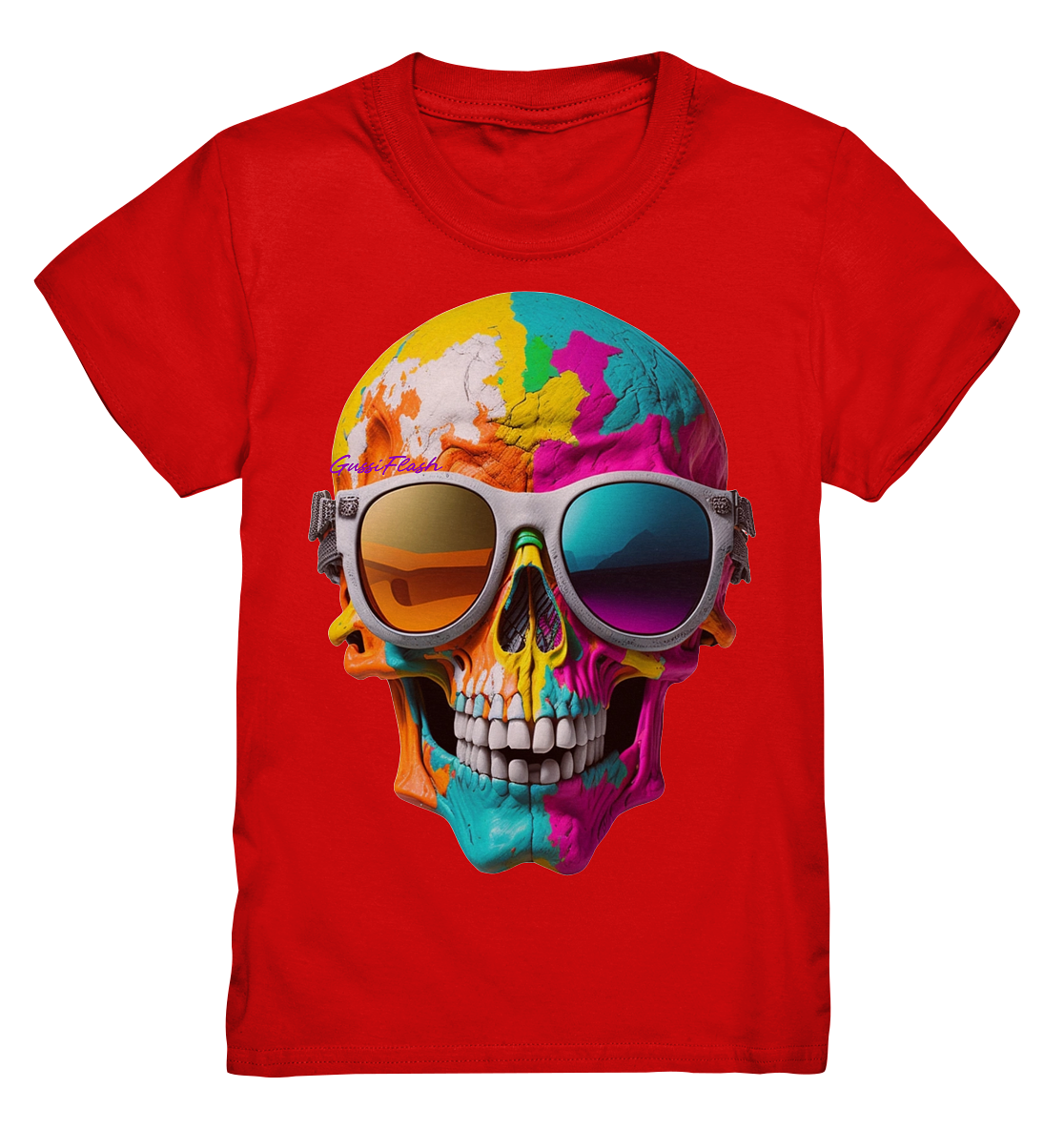 Lachender Totenkopf, total bunt, mit Brille - Kids Premium Shirt