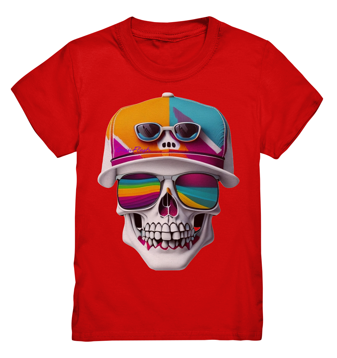 Lustiger Totenkopf mit bunter Cap und Brille - Kids Premium Shirt