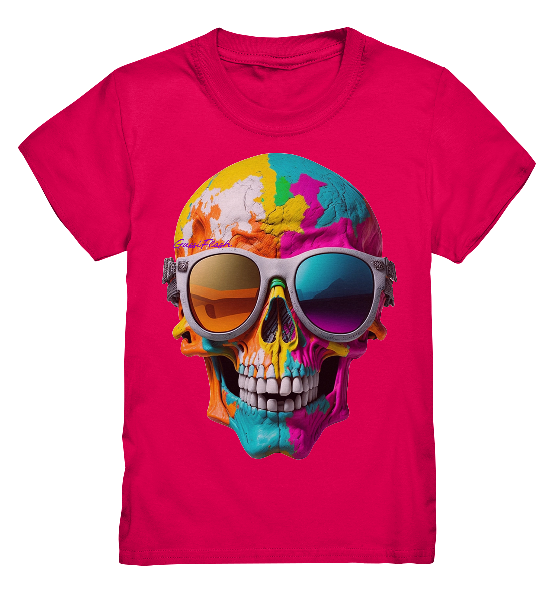 Lachender Totenkopf, total bunt, mit Brille - Kids Premium Shirt