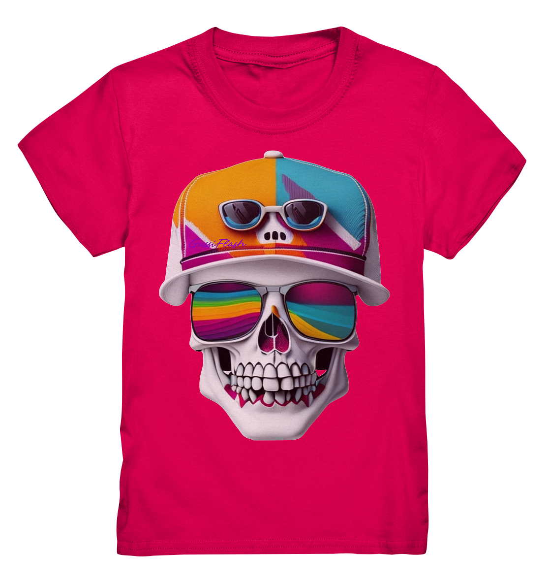 Lustiger Totenkopf mit bunter Cap und Brille - Kids Premium Shirt