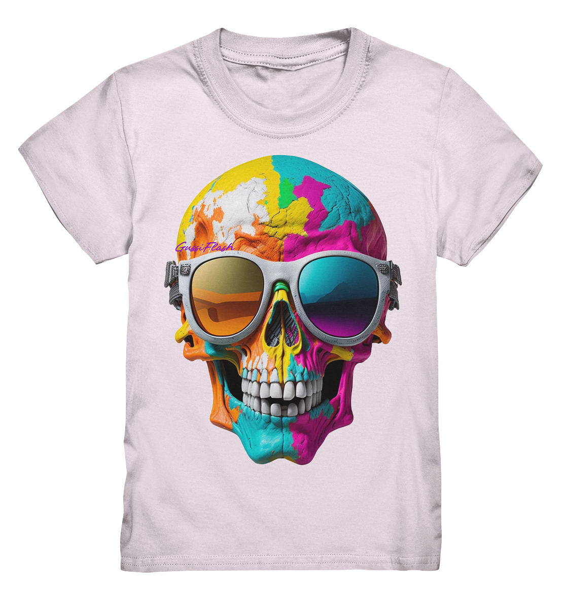 Lachender Totenkopf, total bunt, mit Brille - Kids Premium Shirt