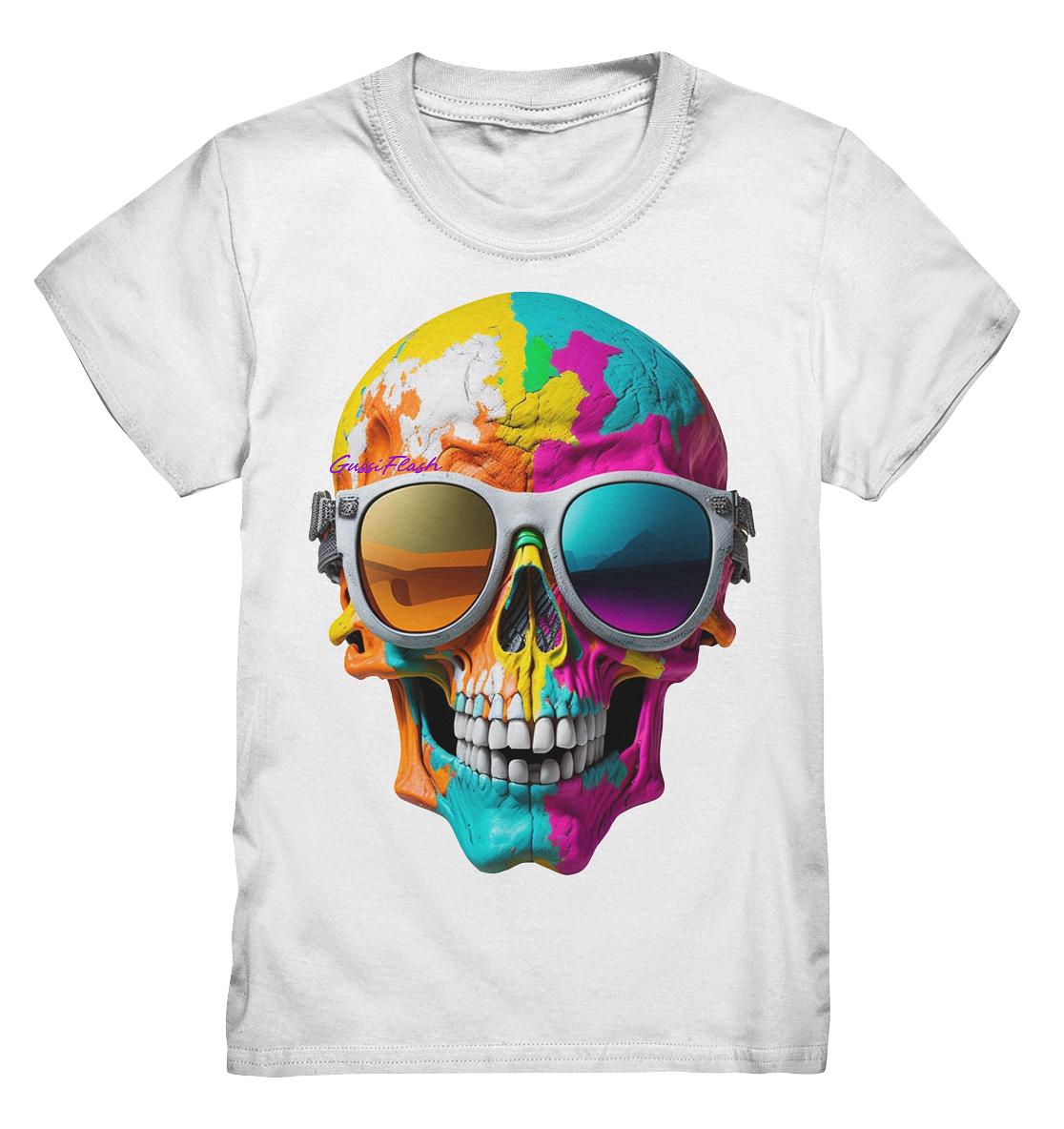 Lachender Totenkopf, total bunt, mit Brille - Kids Premium Shirt
